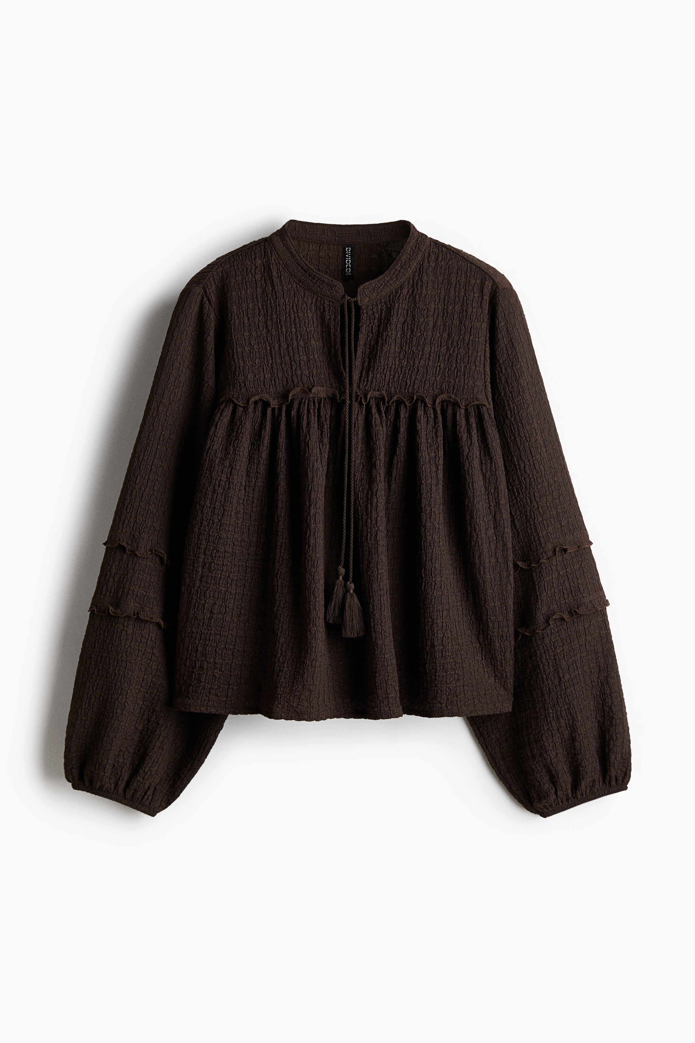 Gyűrt dzsörzéblúz - Sötétbarna/Krémszínű