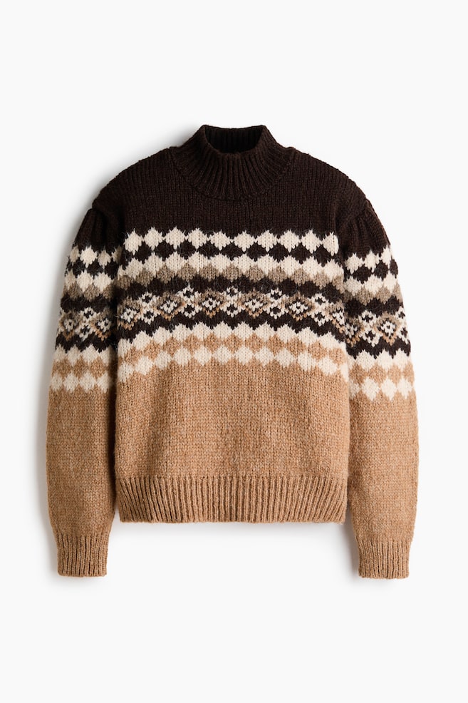 Jacquard-knit turtleneck jumper - Beige/Patterned - 1