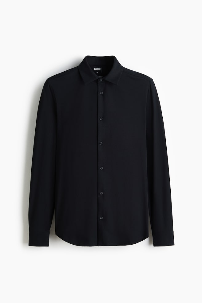Camicia Slim Fit in tessuto quadrielastico - Nero/Azzurro/Bianco - 1