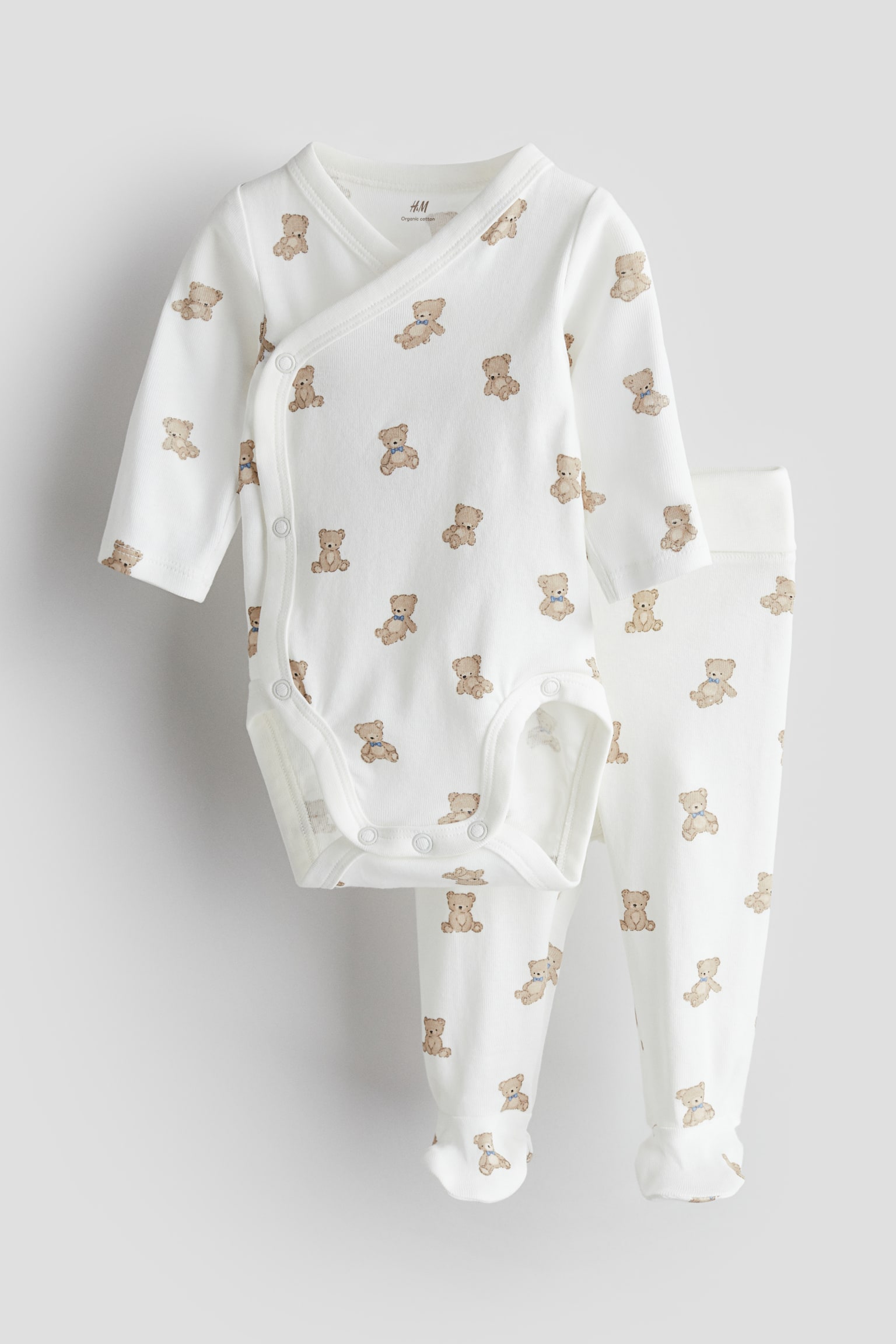 2-piece Cotton Set - White/Teddy bears/White/Little One/White/Teddy bear/Dusty pink - 1