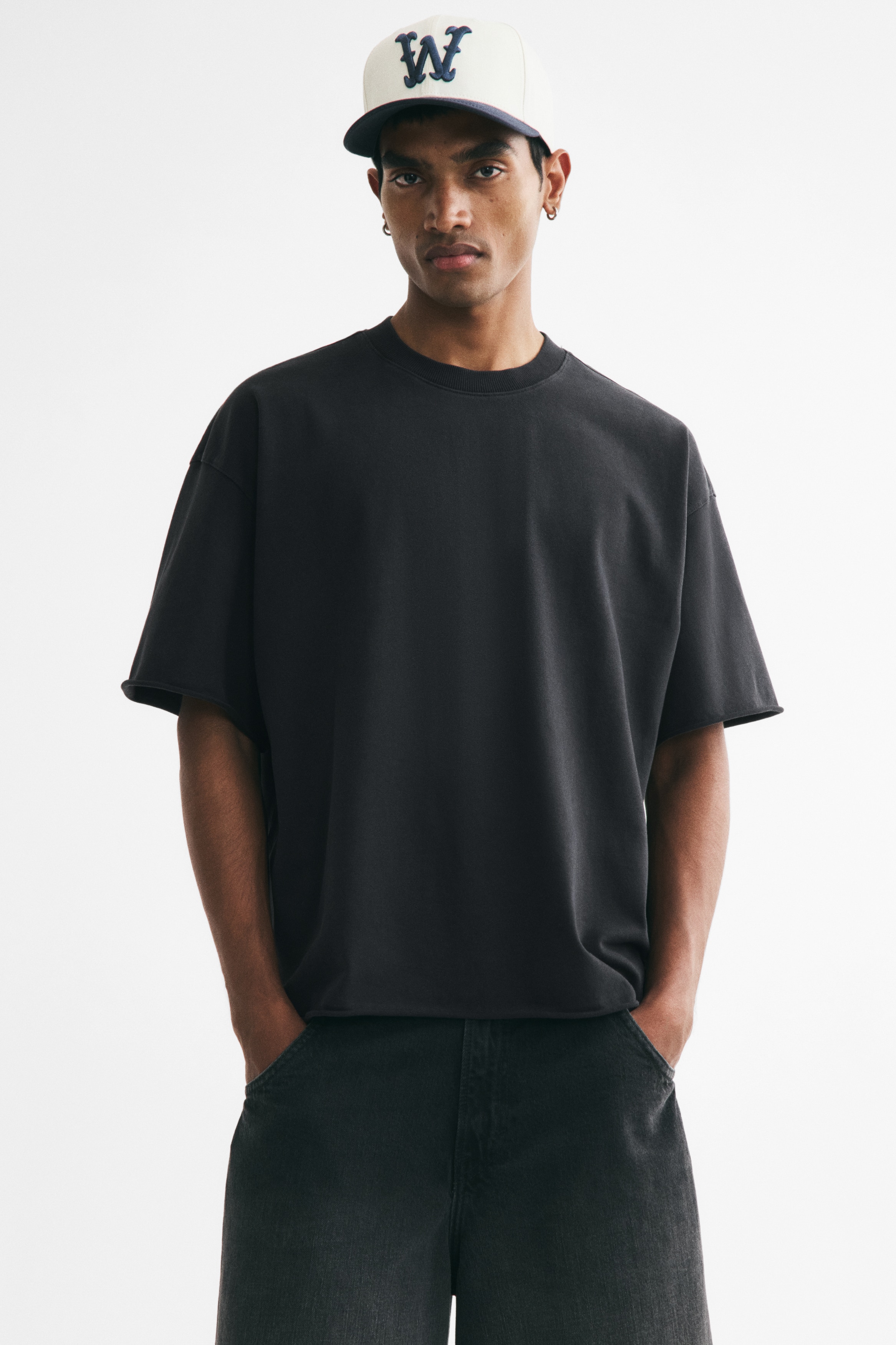 Majica četvrtastog kroja Oversized Fit - Black/Cream/Light grey marl