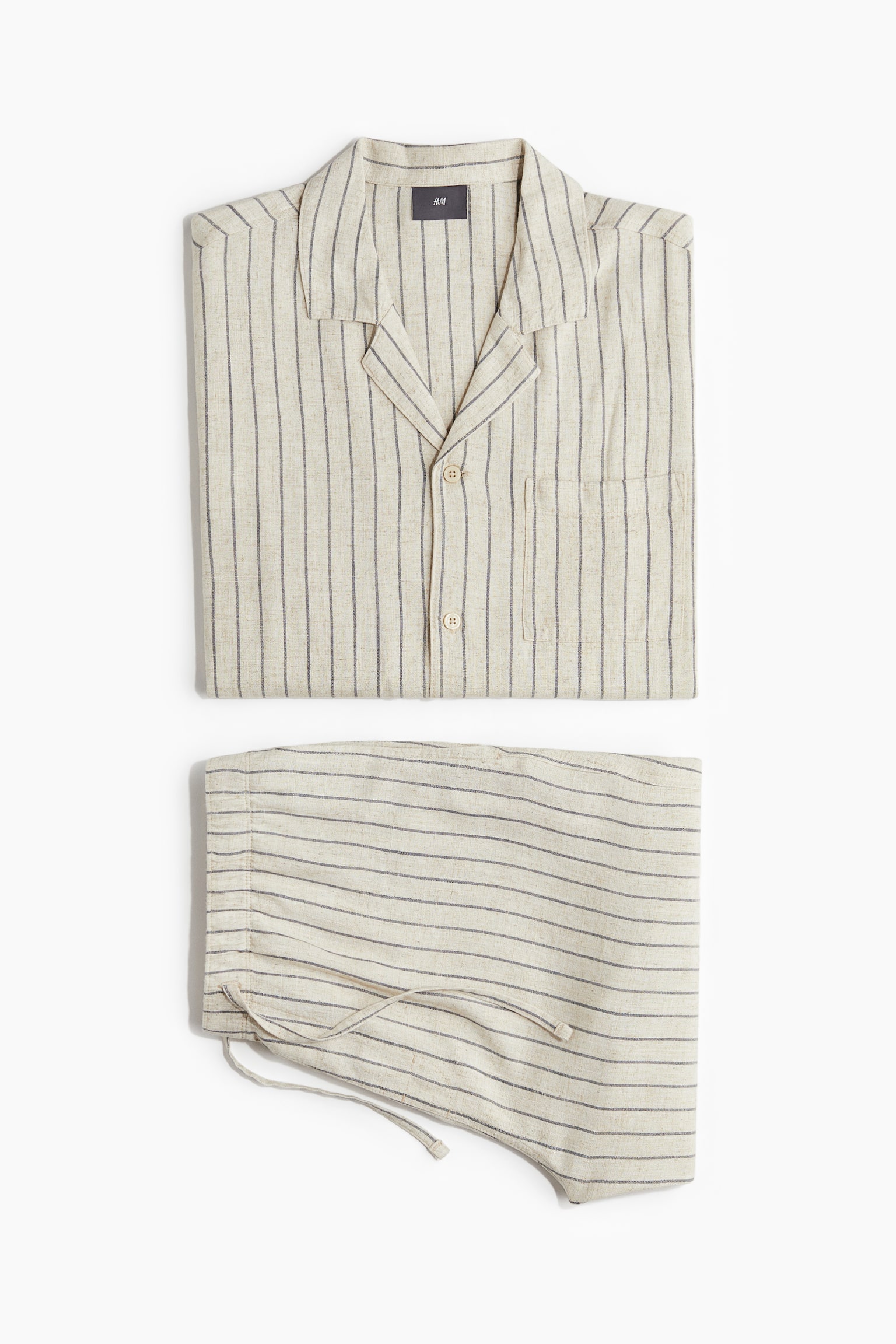 Pyjama Shirt & Shorts Set - Beige/Dark grey stripe/Black/Floral - 2