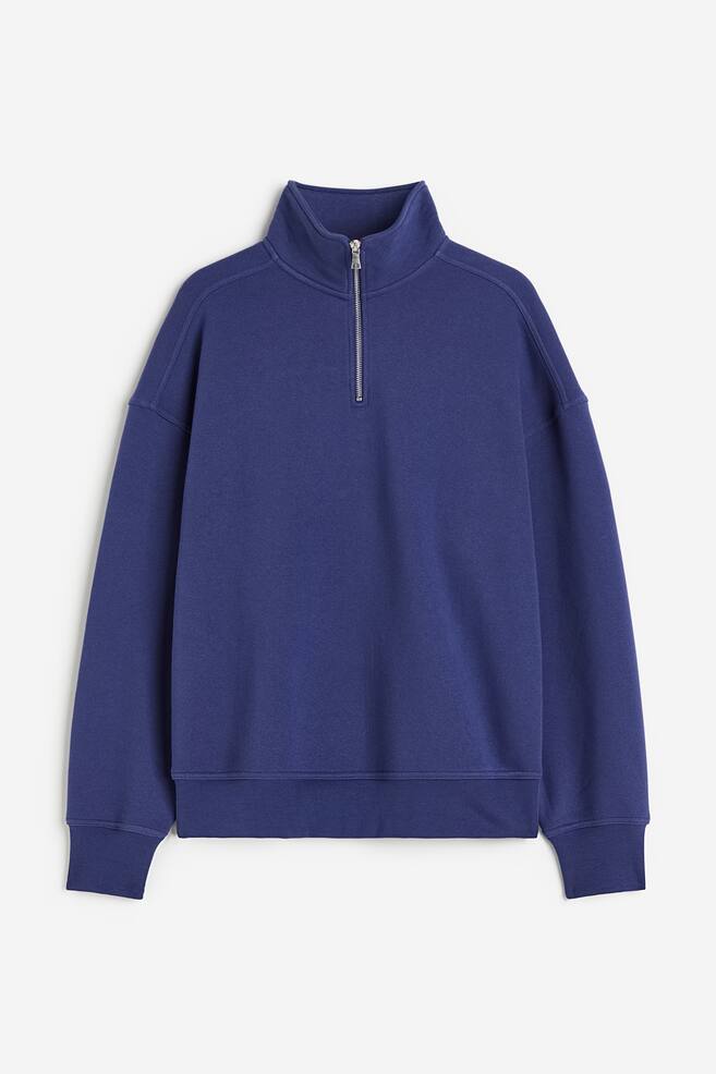 Oversized Fit Half-zip sweatshirt - Blue/Black/Light beige - 2