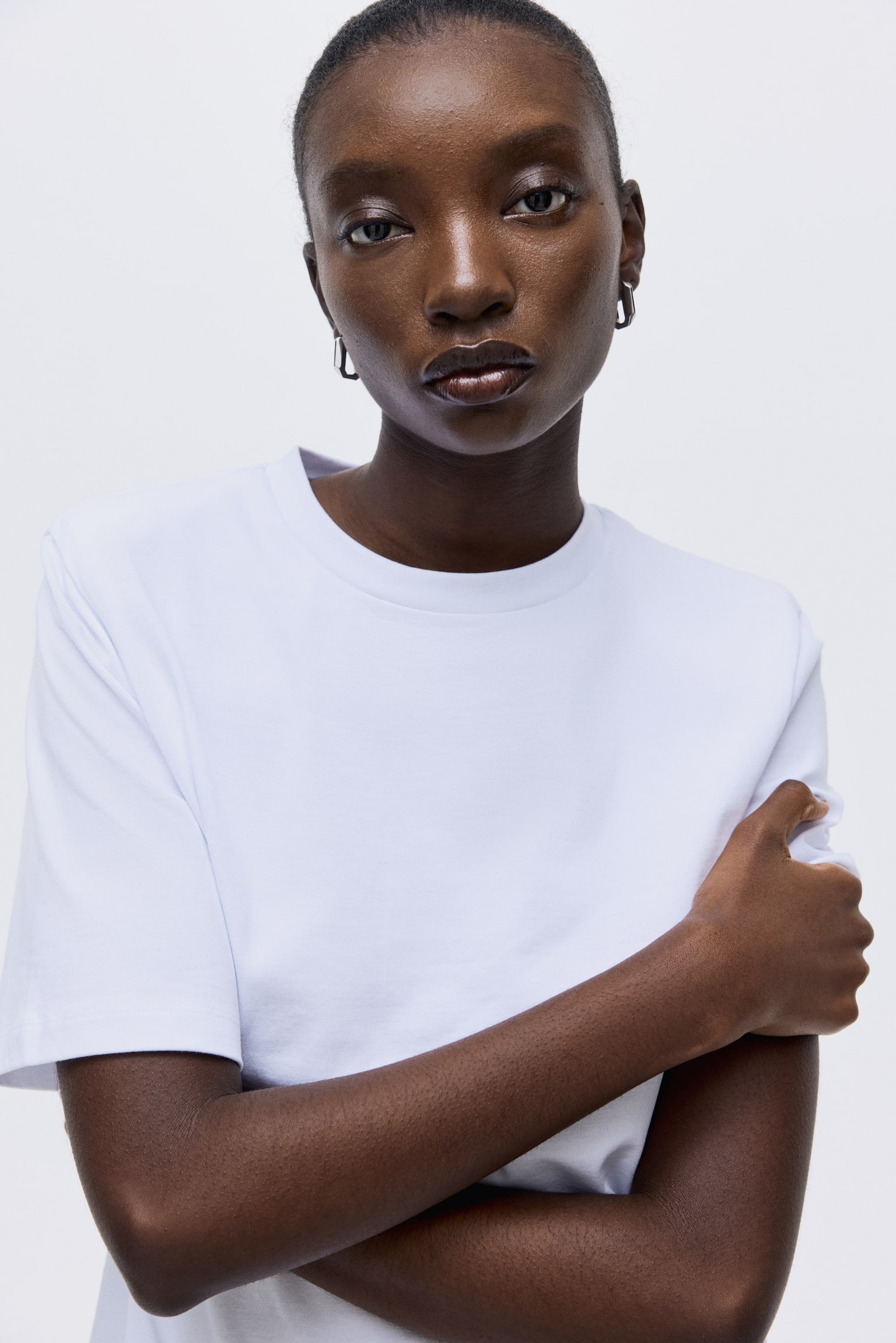 寬鬆剪裁棉質T恤 - 白色/咖啡色 - 6