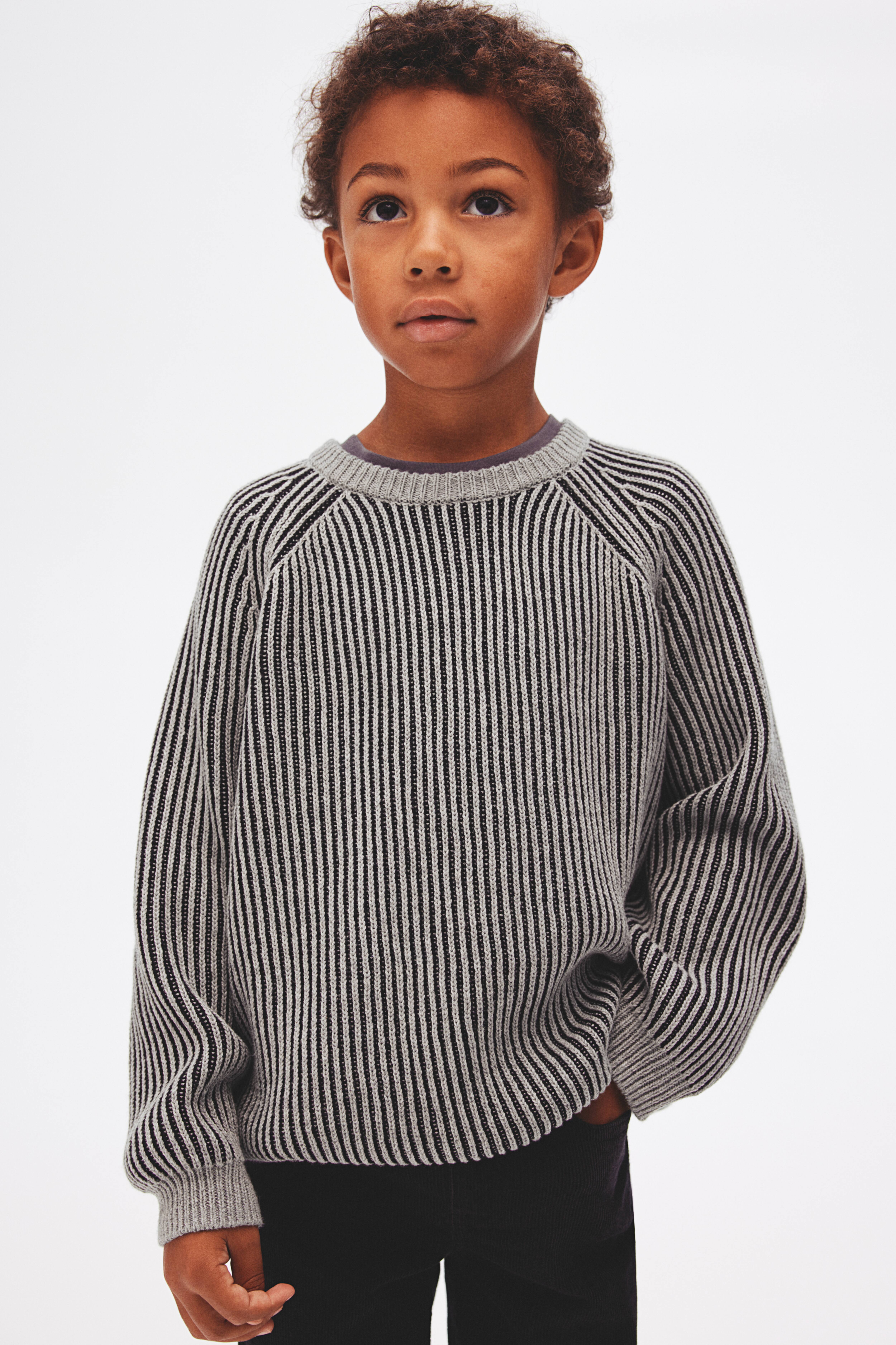 Rib Knit Cotton Sweater Dark gray Kids H M US