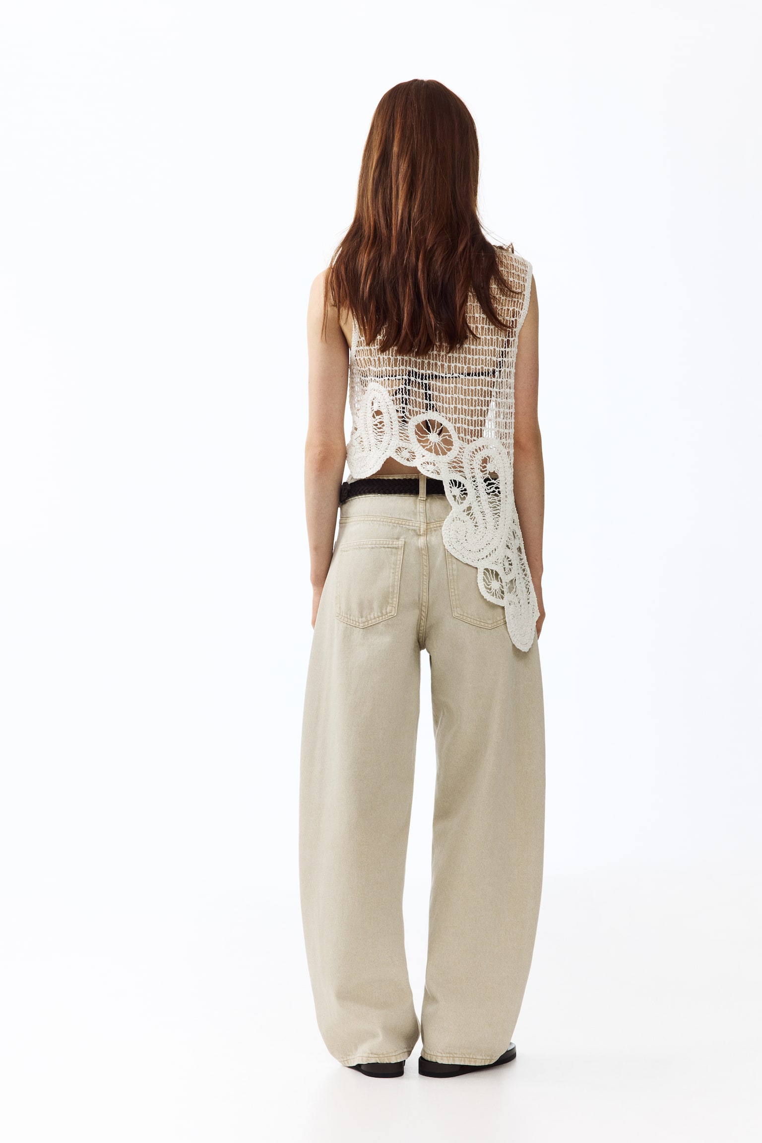 Baggy High Waist Jeans-Světle béžová - 6