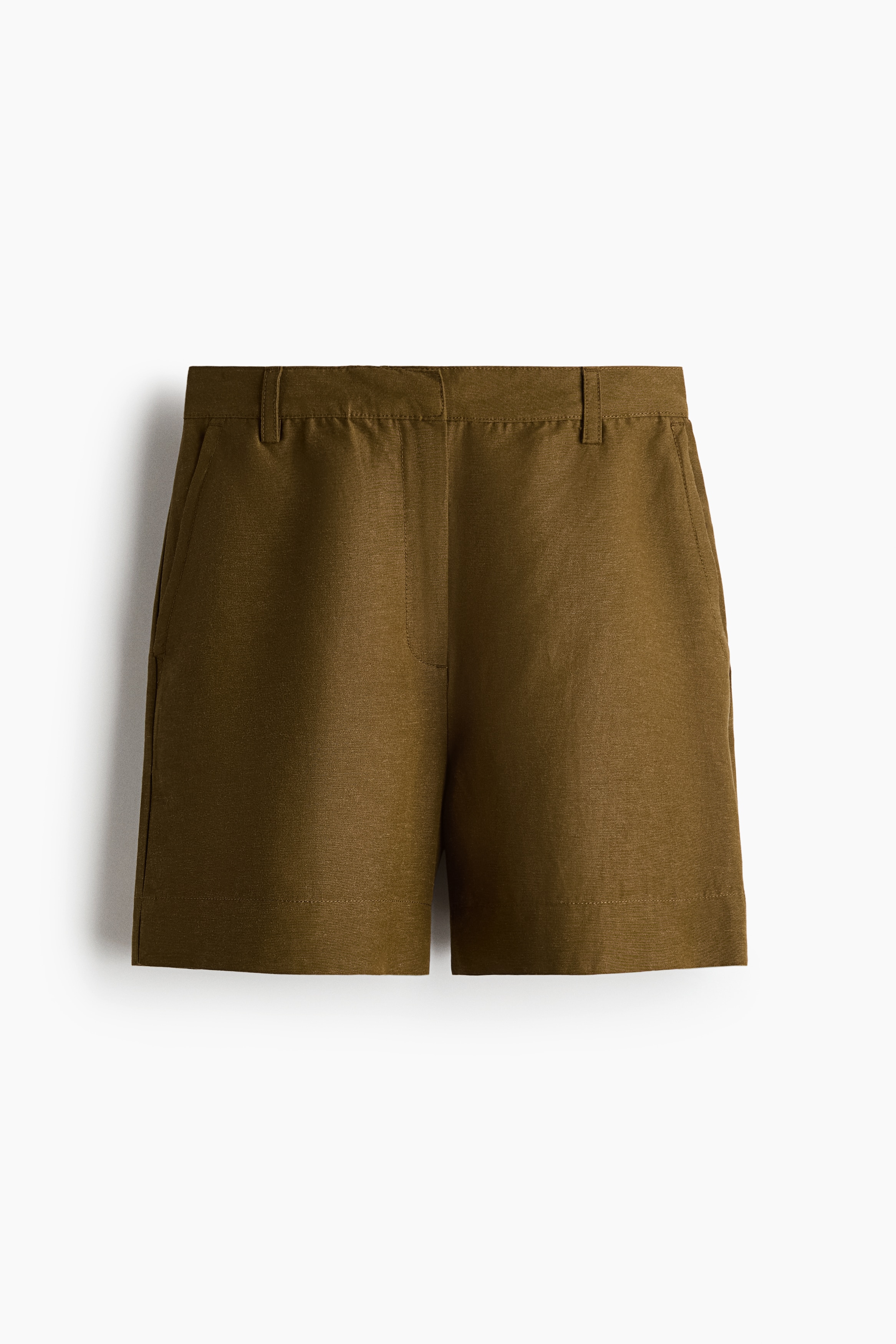 Linen-blend shorts - Dark khaki green/Cream