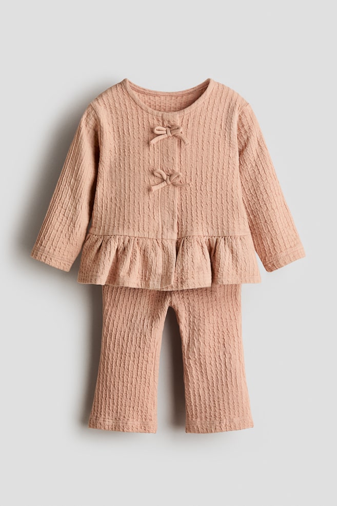 Set 2 pezzi in cotone strutturato - Rosa polvere chiaro - 1