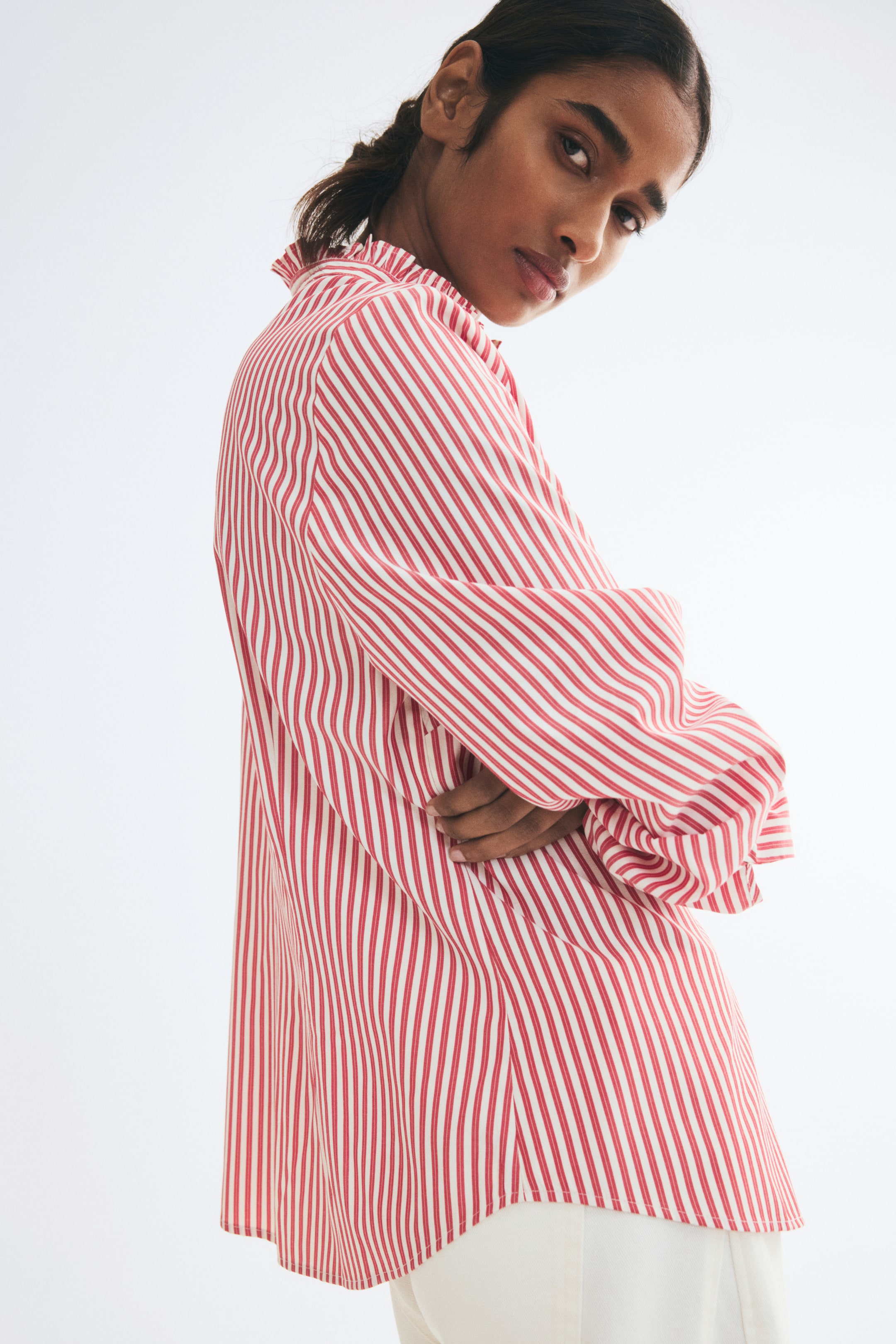 Ruffle-Trimmed Button-Front Blouse