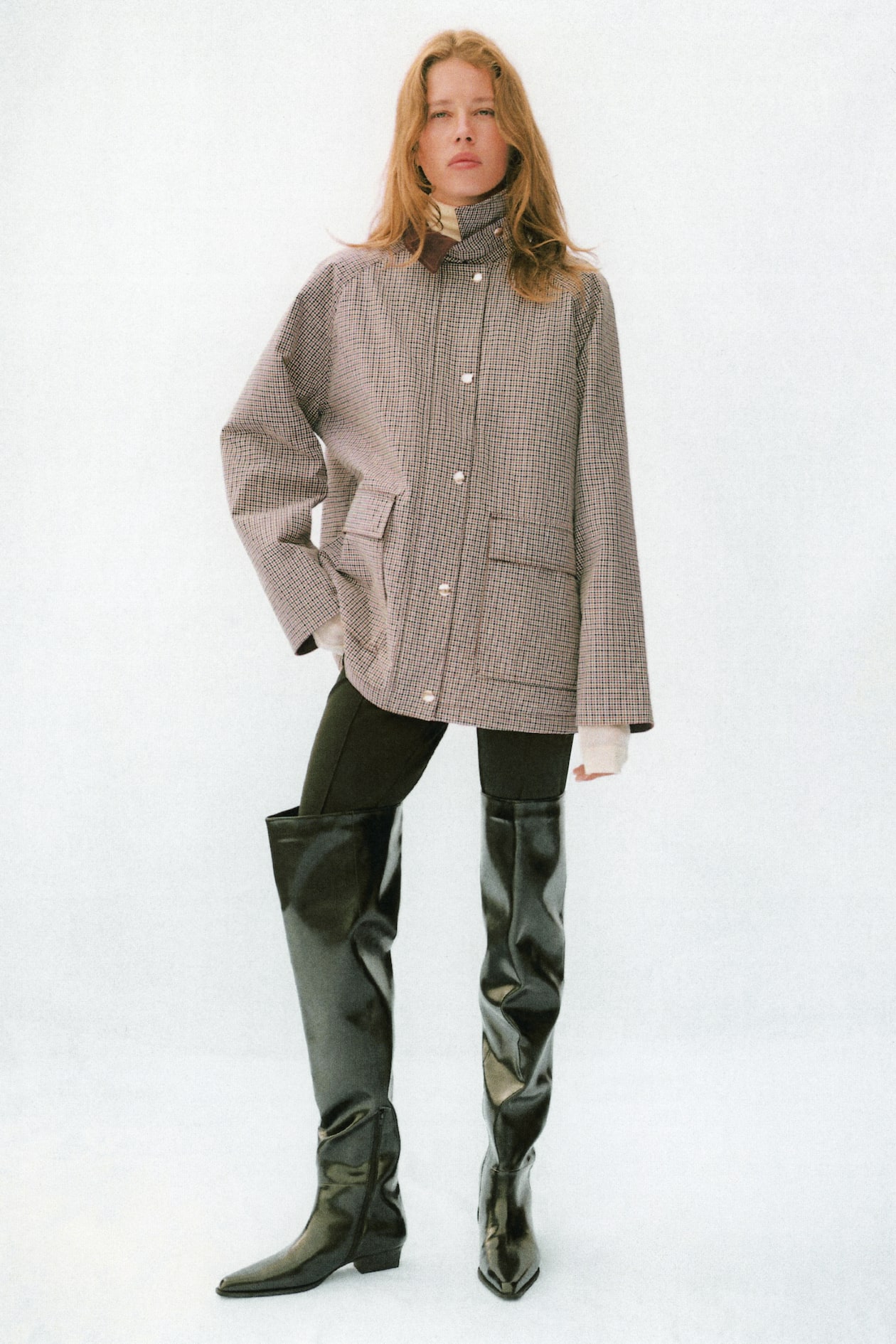 Veste avec col en velours côtelé - Marron/carreaux - FEMME | H&M FR