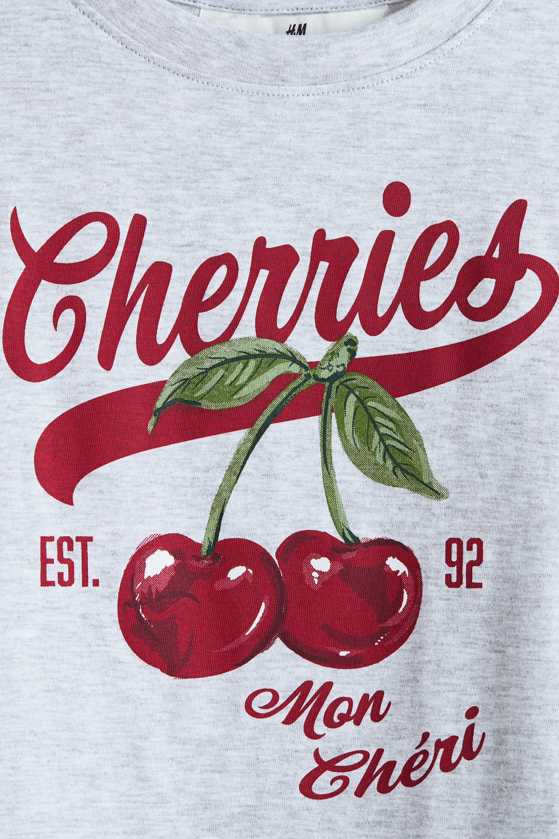 kirsche hm ◡̈*♡.°⑅です！ Light gray melange/cherries Cotton T-Shirt with Printed Motif for