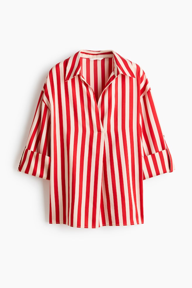 Oversized Pullover Shirt - Red/striped/Cream/navy blue striped/Cream/striped - 1