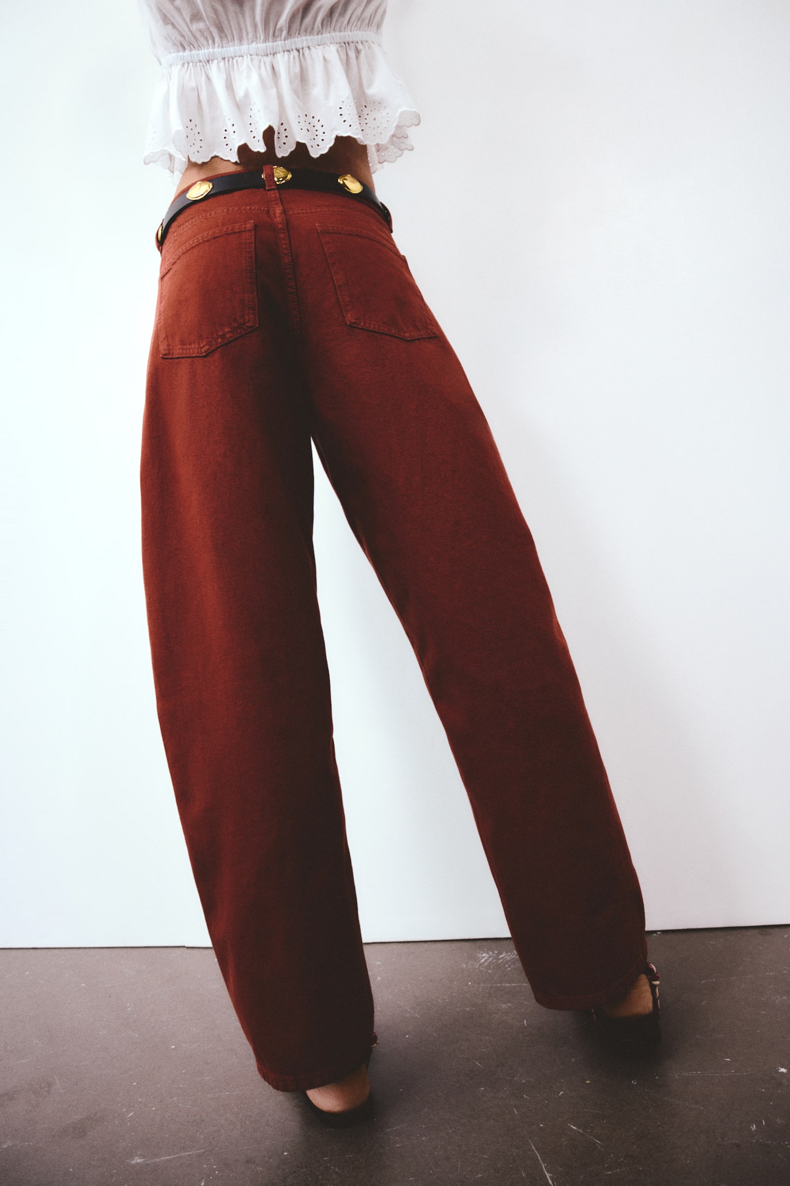Baggy High Waist Jeans - Rdzawoczerwony/Sprana czerń/Niebieski denim/Jasnoszary melanż - 5