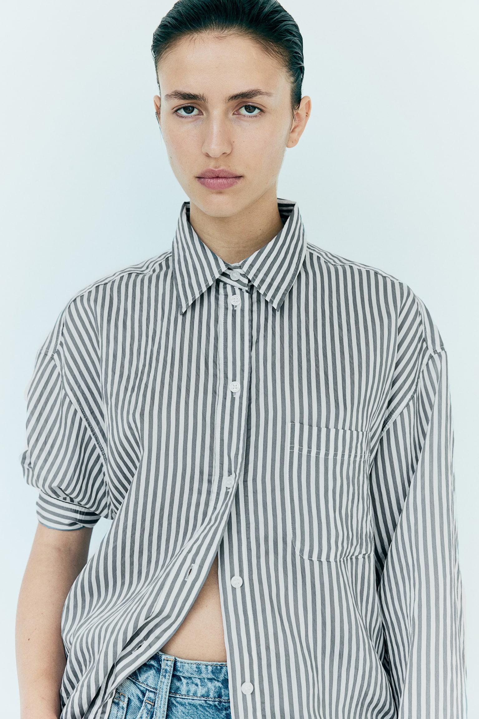 Oversized shirt - Grey/White striped/White - 3