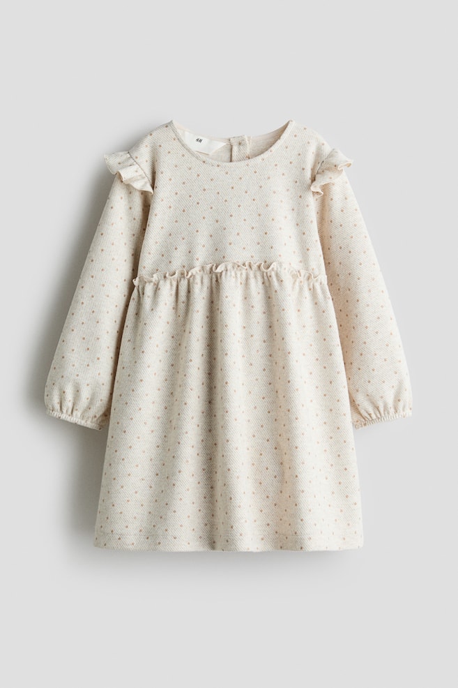 Katoenen jurk met volantrandjes - Lichtbeige/stippen/Roze/strikken - 1