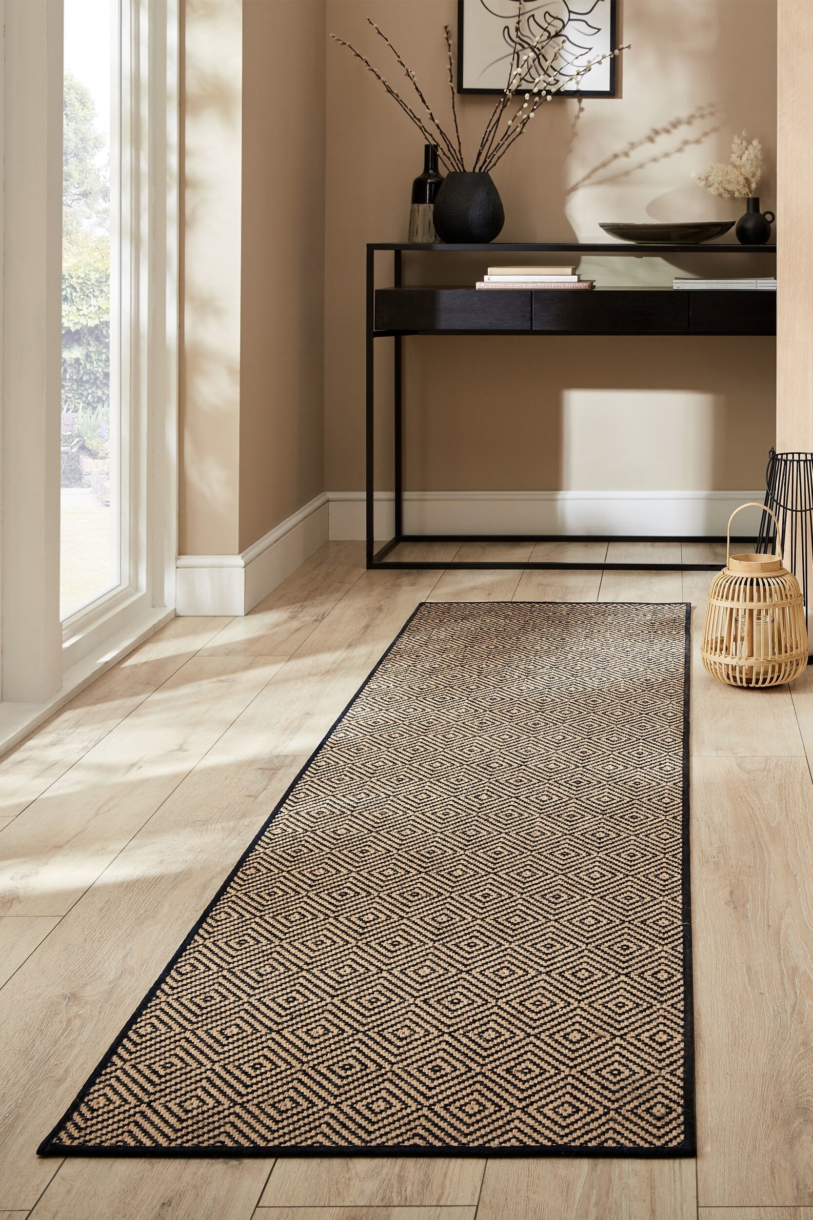Passadeira De Juta Diamond Border - Preto