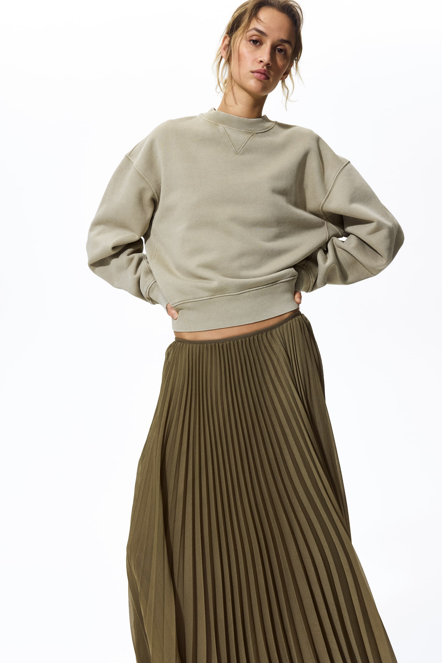 Sheer pleated skirt - Khaki green/Dusty pink/Red/Bright pink/Black/Black/Spotted - 3
