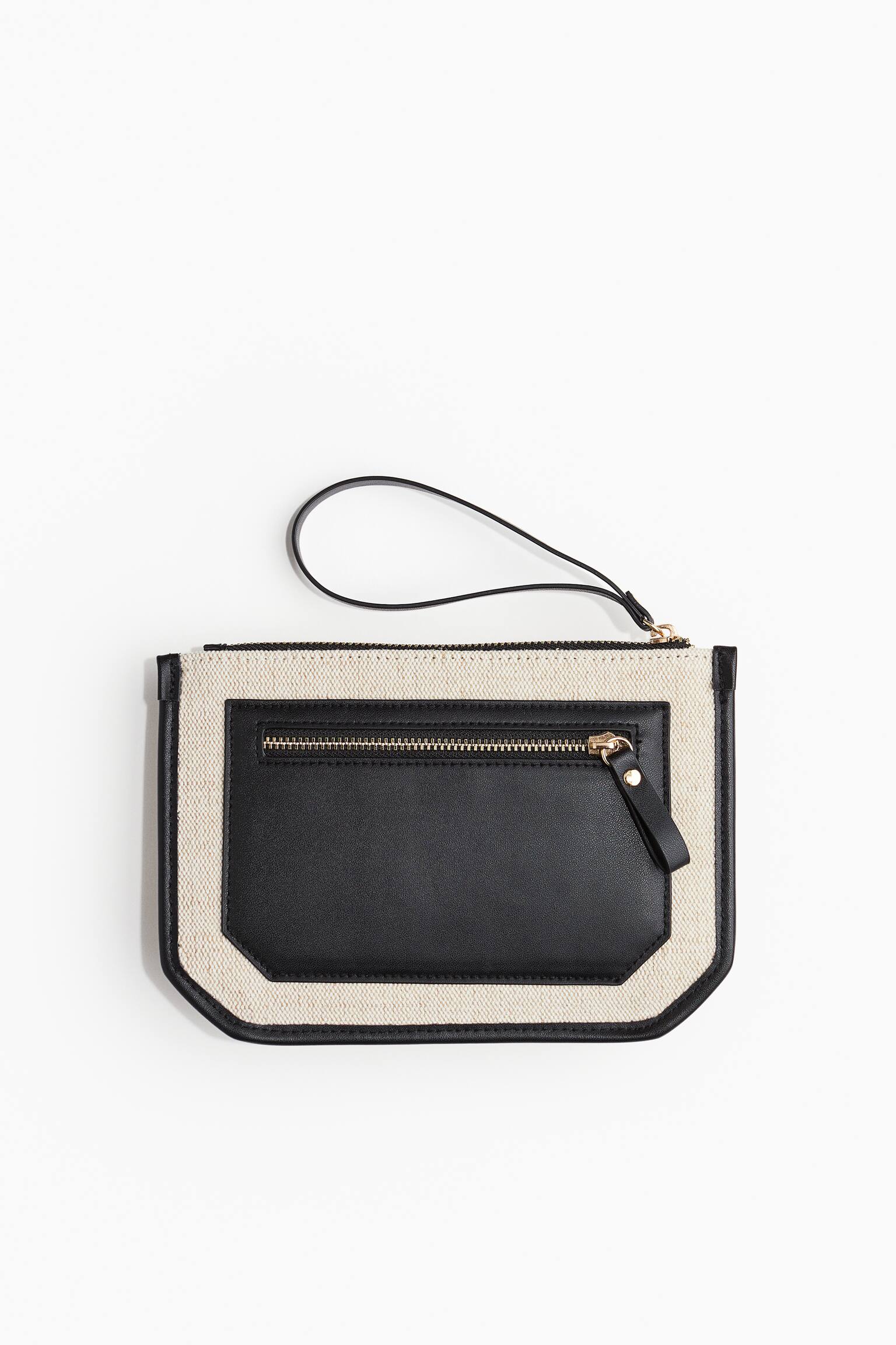 Canvas Clutch - Light beige/Black - 2