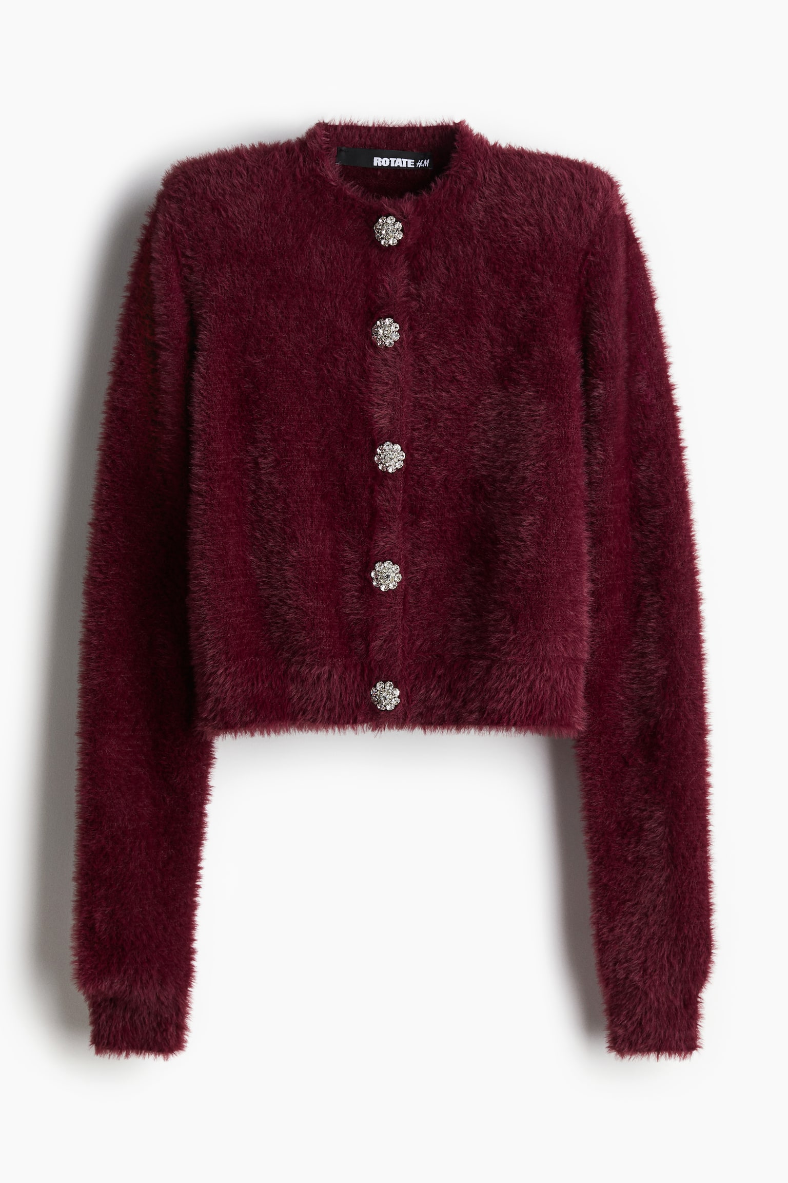 Bijoux-button fluffy-knit cardigan - Burgundy - 2