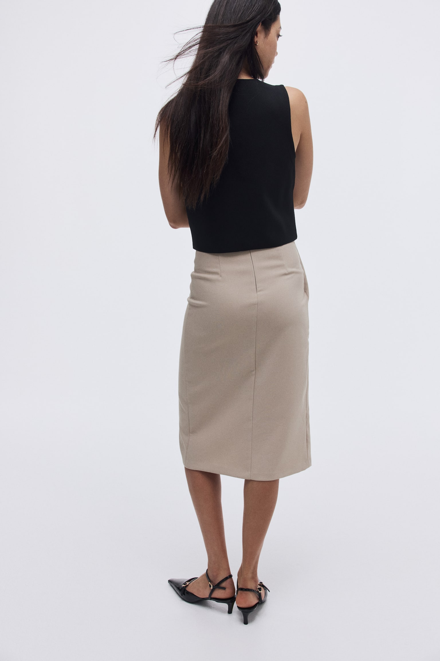 交疊式中長裙 - 米色/咖啡色 - 4