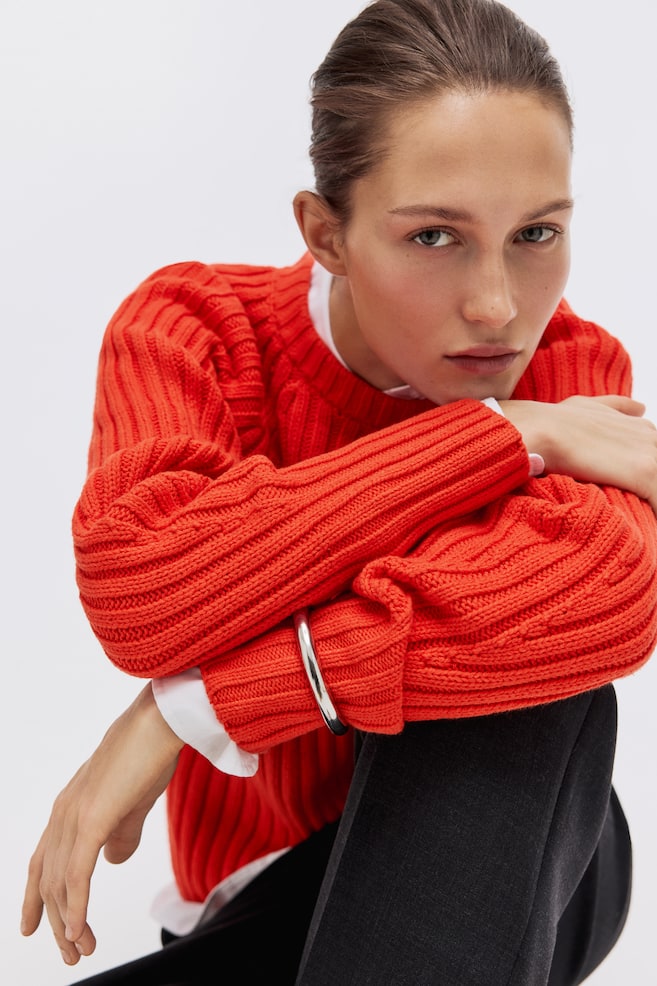 Rib-Knit Sweater - Bright red/Light beige/Light blue/Light pink - 2