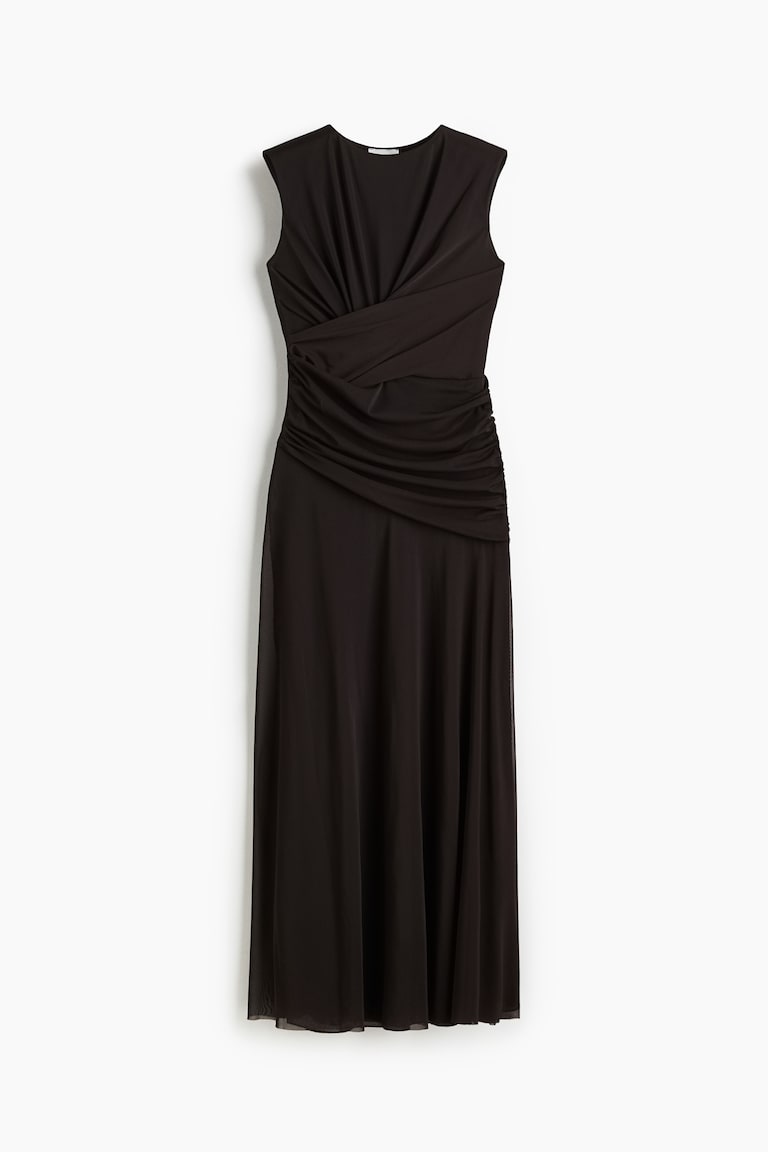 h and m mesh dress Women's Dark brown Draped Mesh Dress