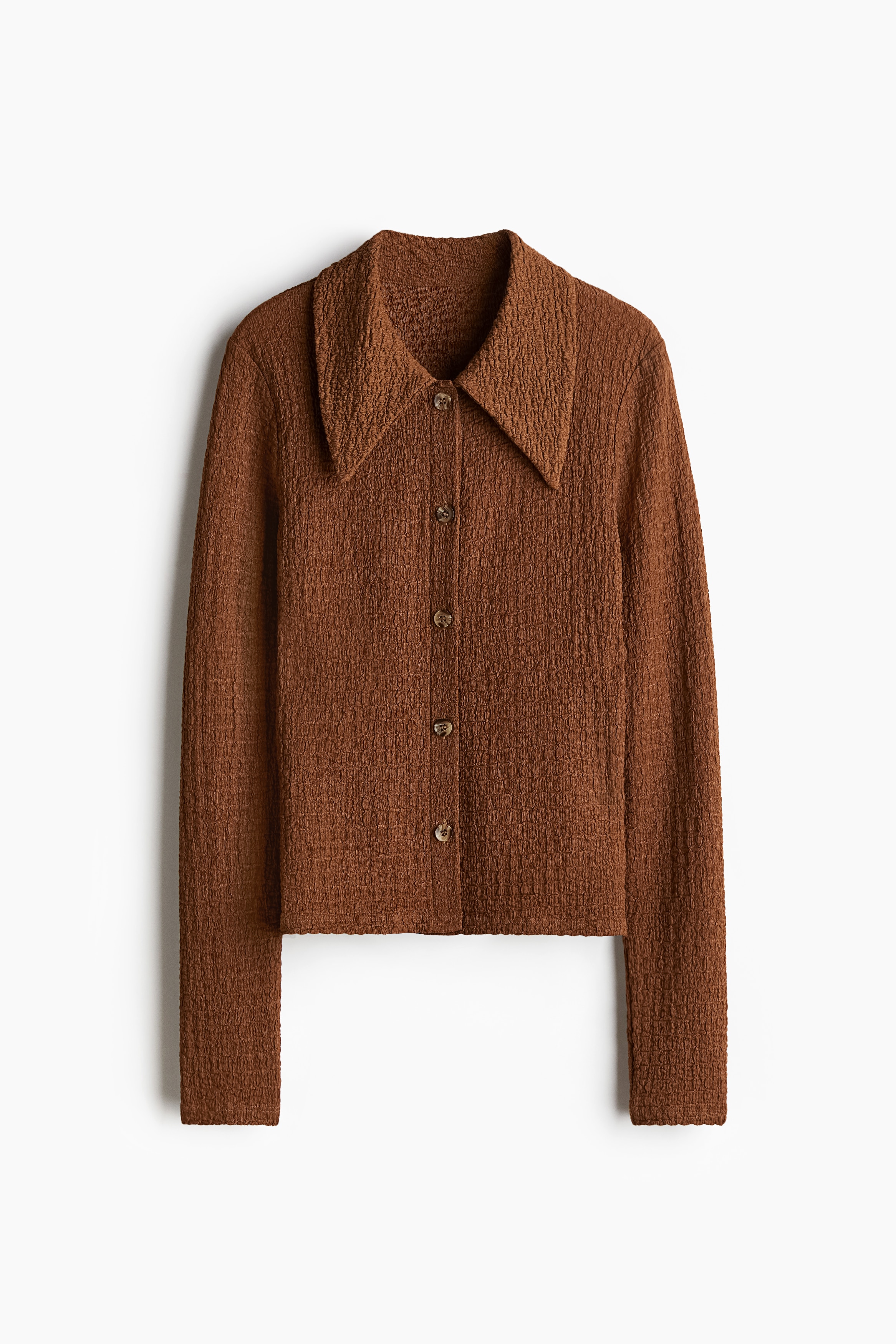Ladies - Brown Fitted crinkled shirt - Size: M  - H&M