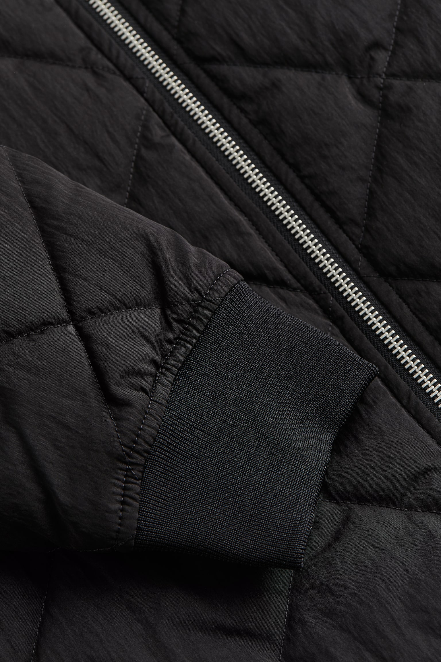 Quilted Bomber Jacket - Black - 2