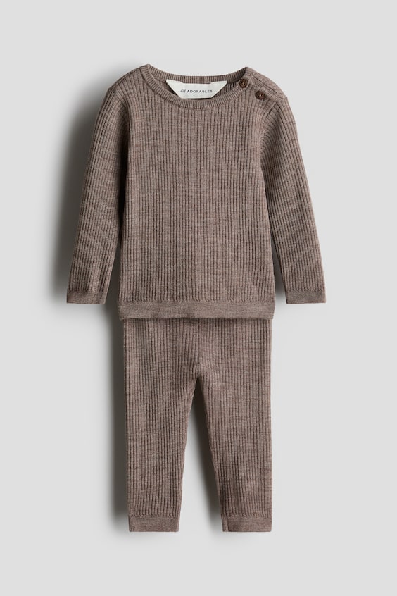 Детские комплекты H&M 2-piece Merino Wool Set, цвет: Тёмный серо-коричневый