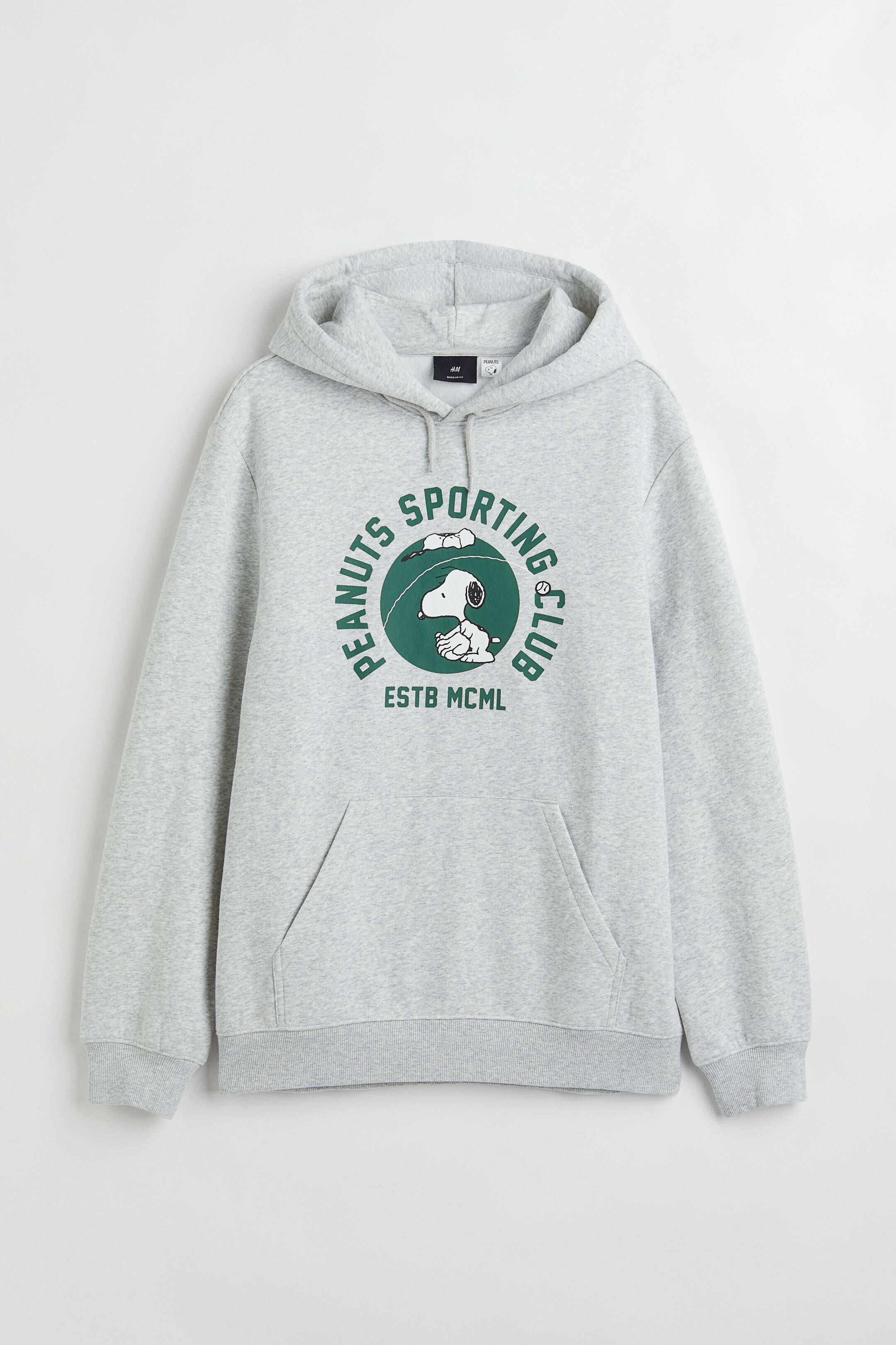 View larger image: Printed hoodie - Grey marl/Snoopy - Men | H&M 1