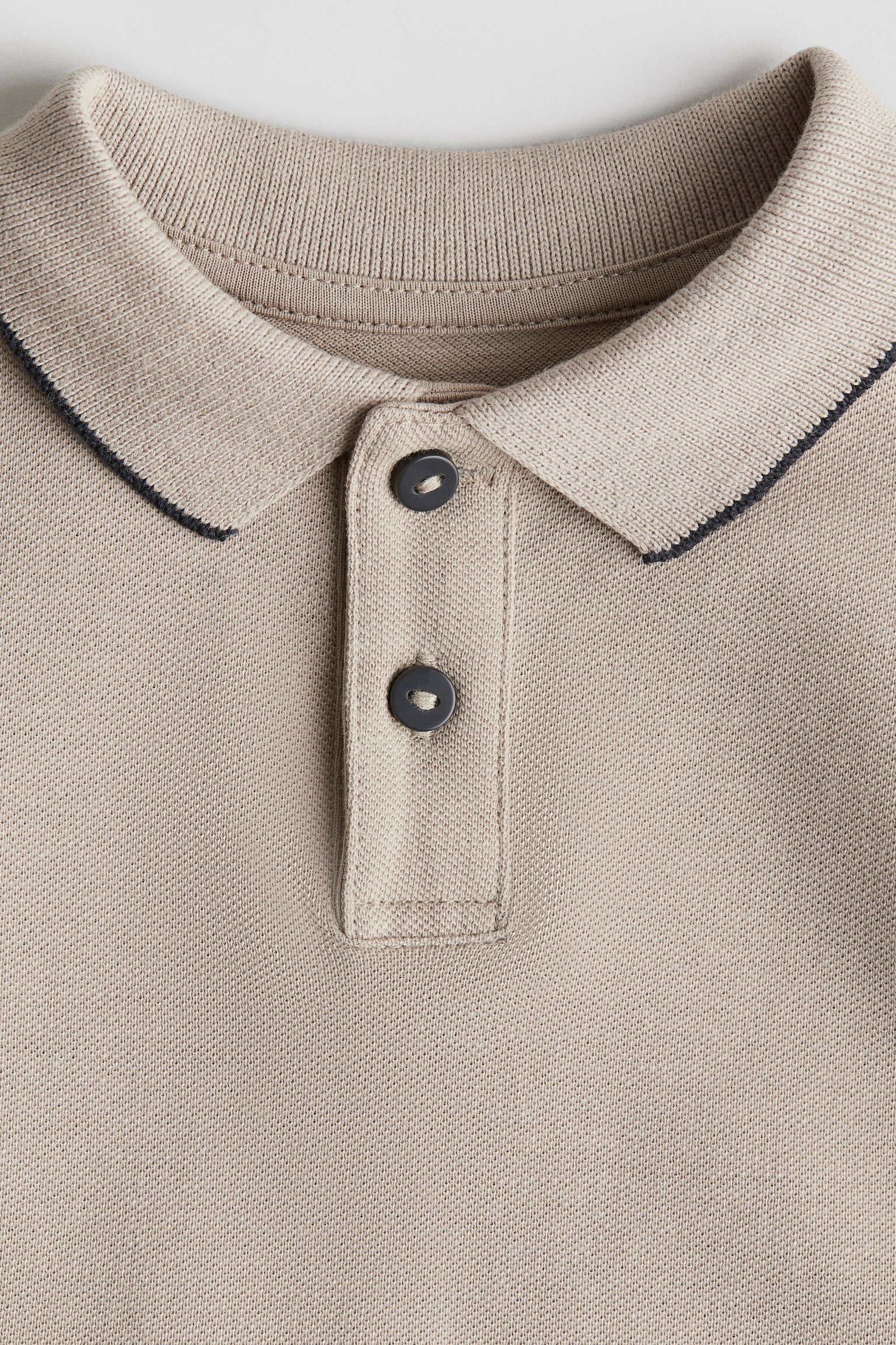 Cotton piqué polo shirt - Light beige/Navy blue - 2