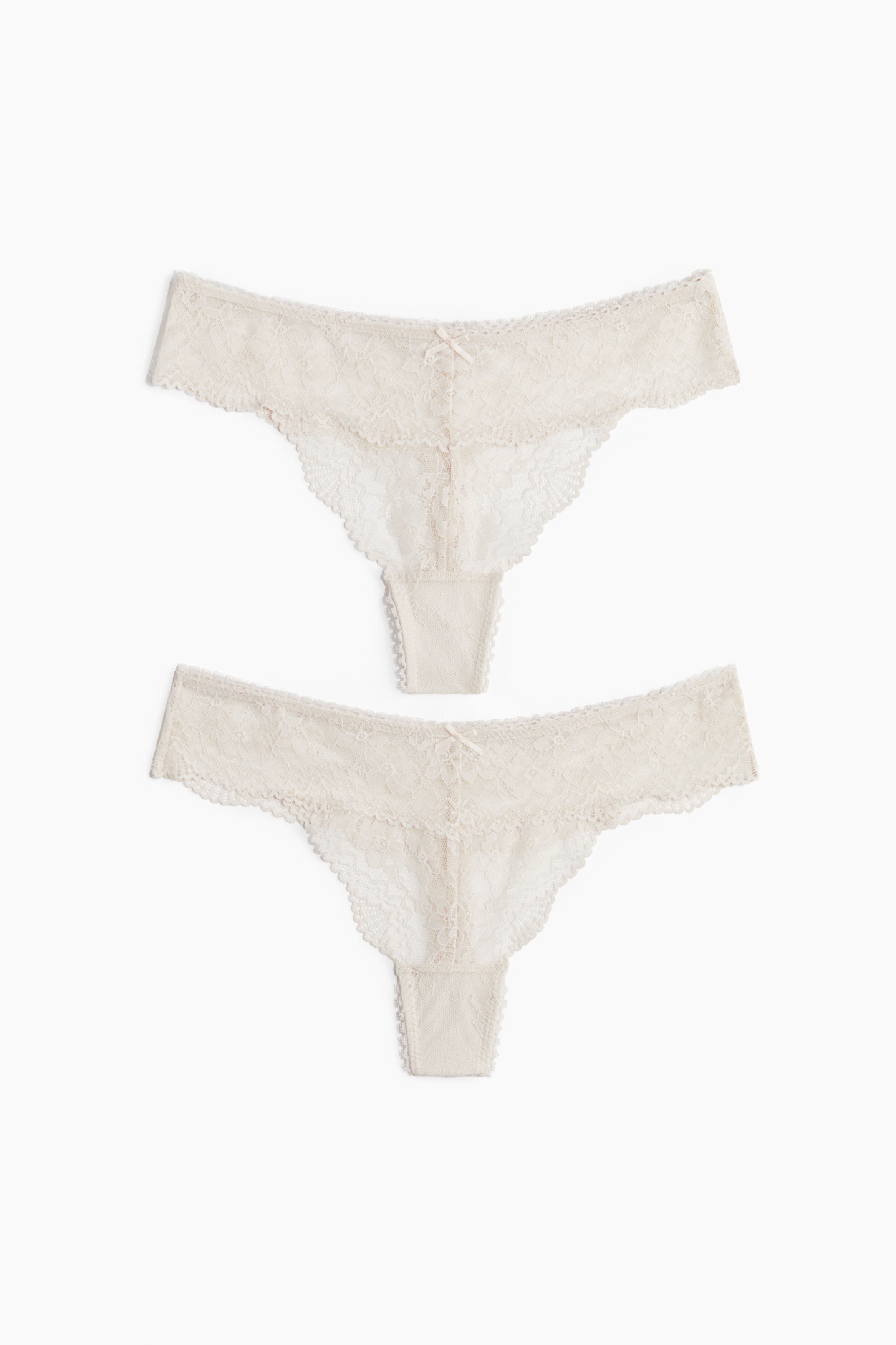 2-Pack Lace Thong Briefs - Pale beige/Powder pink/White