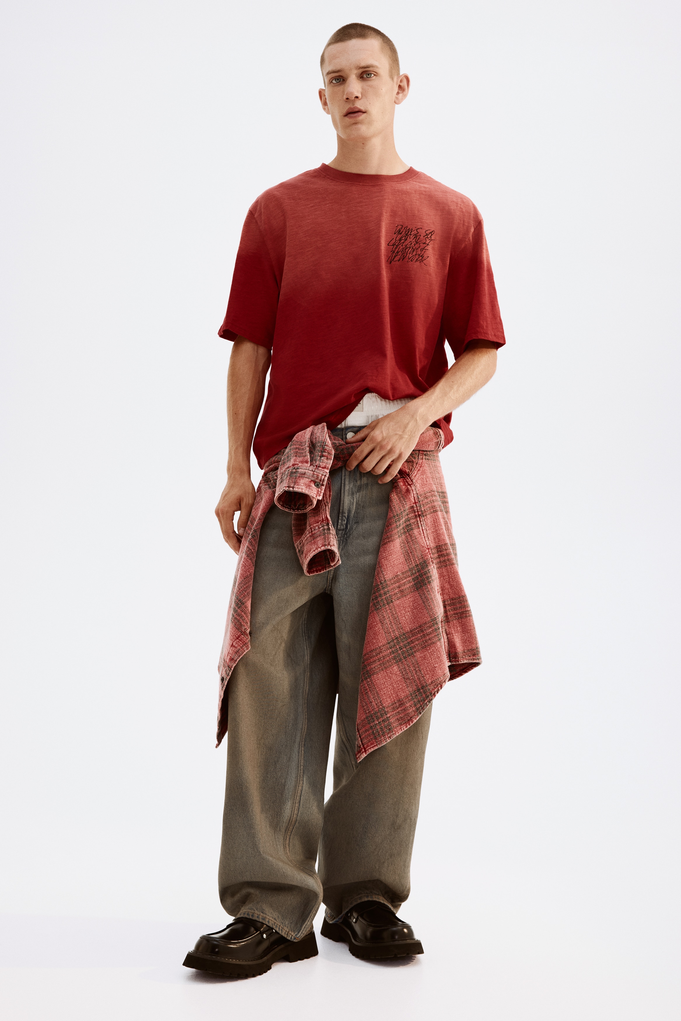 Herre - Rød/Dimes sq Oversized Fit T-shirt - Size: M  - H&M