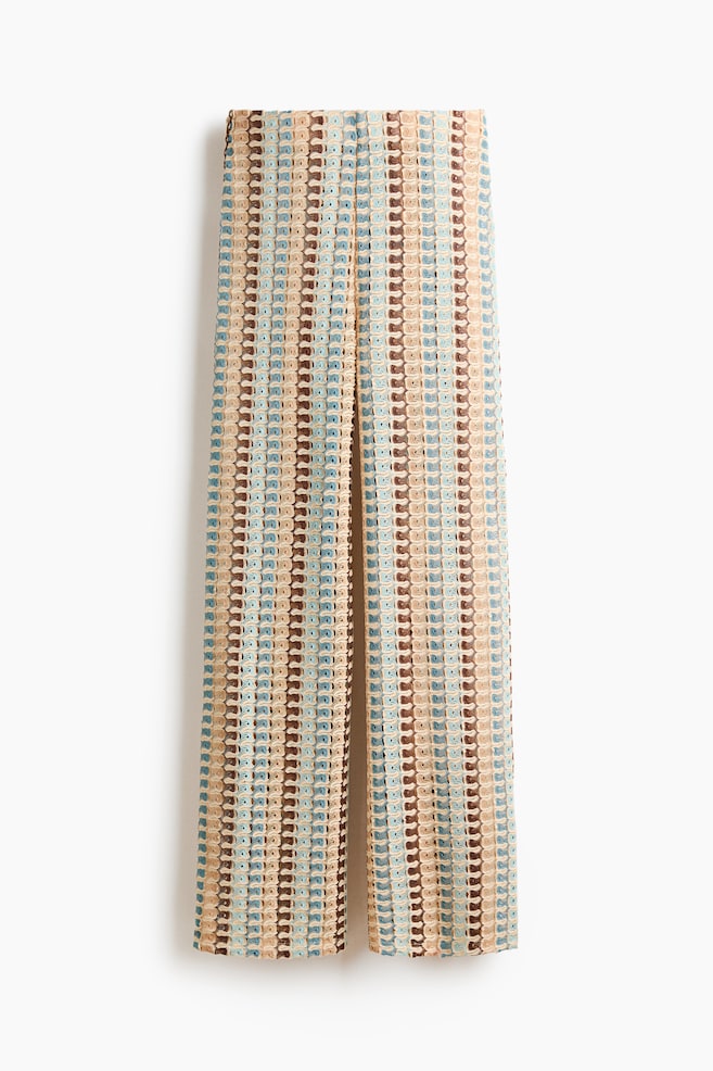 Flared Pull-On Pants - Light beige/patterned - 1
