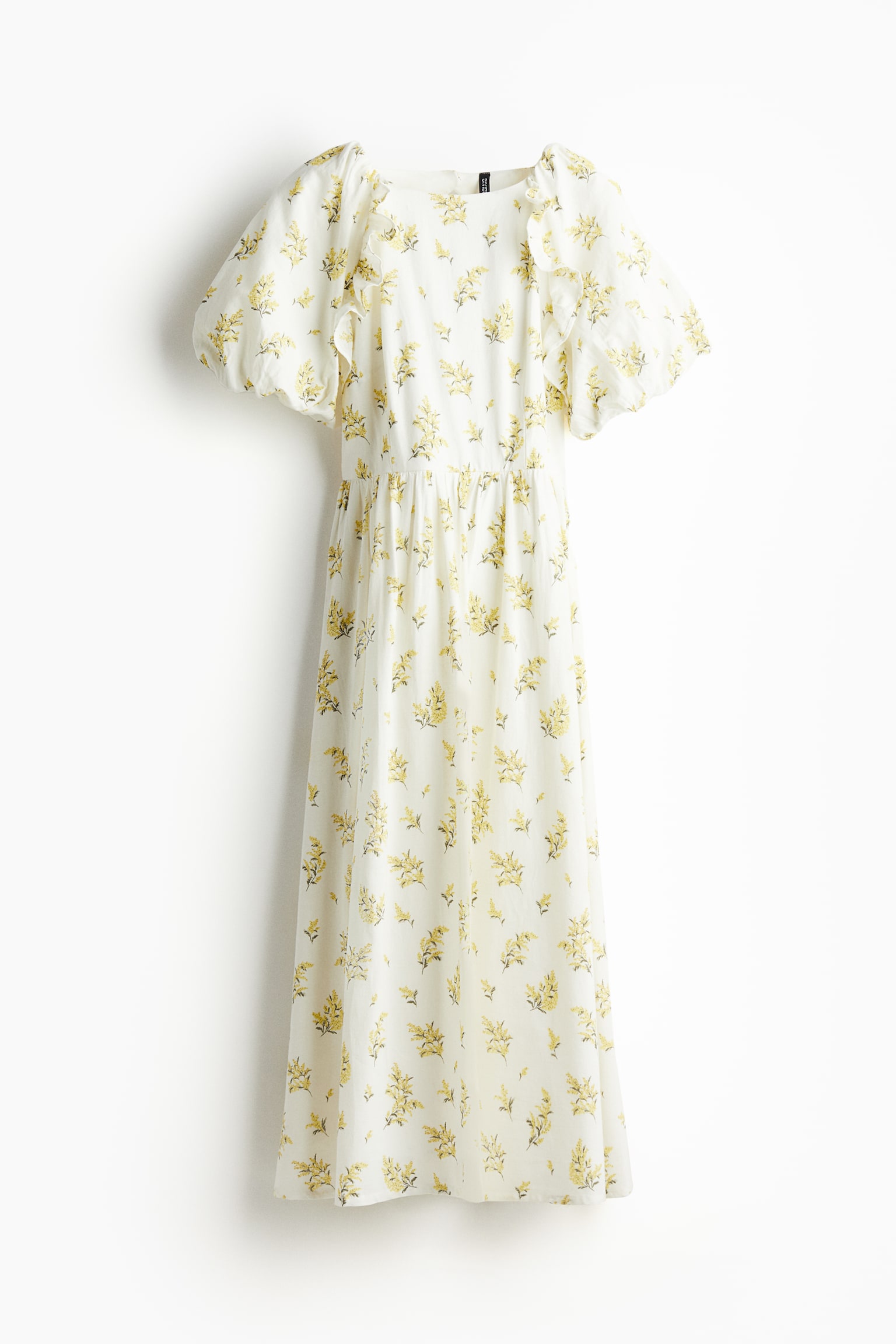 Puff Sleeve Midi Dress - Cream/Floral/Cream - 2