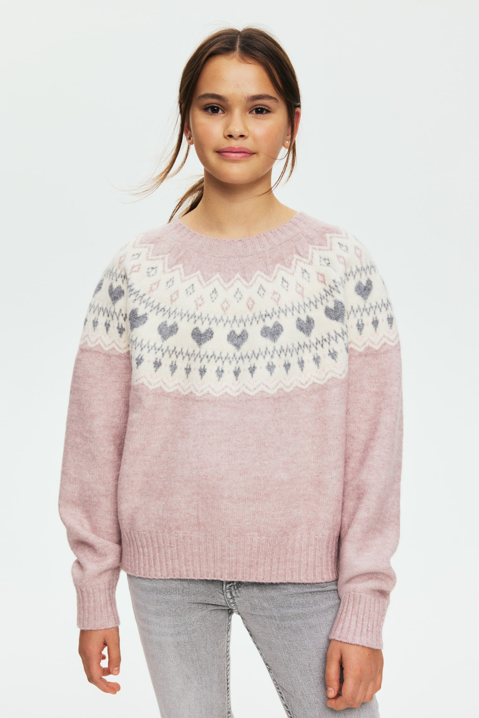 Jacquard-knit jumper - Light pink marl/Patterned/Light beige/Light blue/Light blue/Light beige - 1