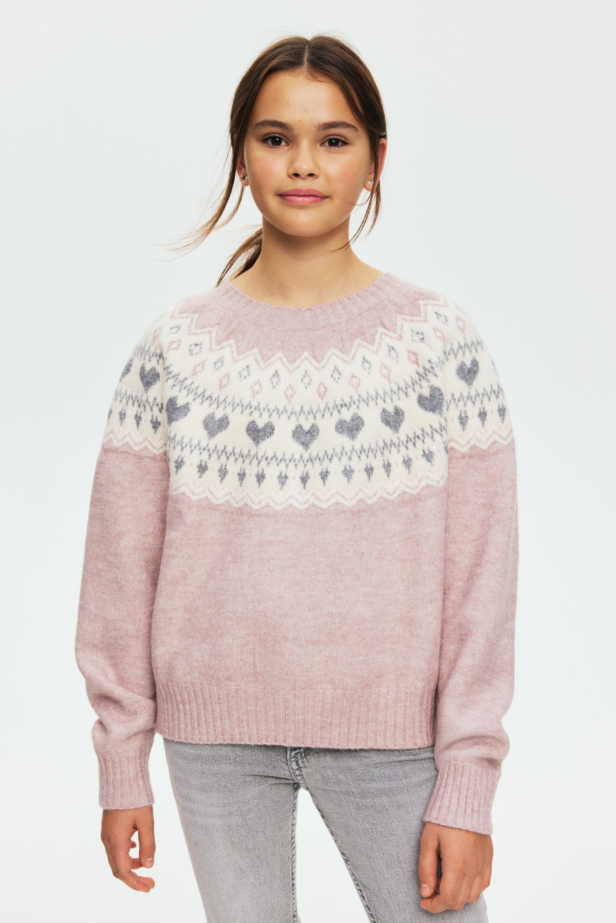 View larger image: Jacquard-knit jumper - Light pink marl/Patterned - Kids | H&M HK 1