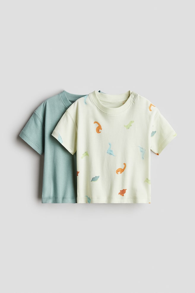 2-pack cotton T-shirts - Light green/Dinosaurs - 1