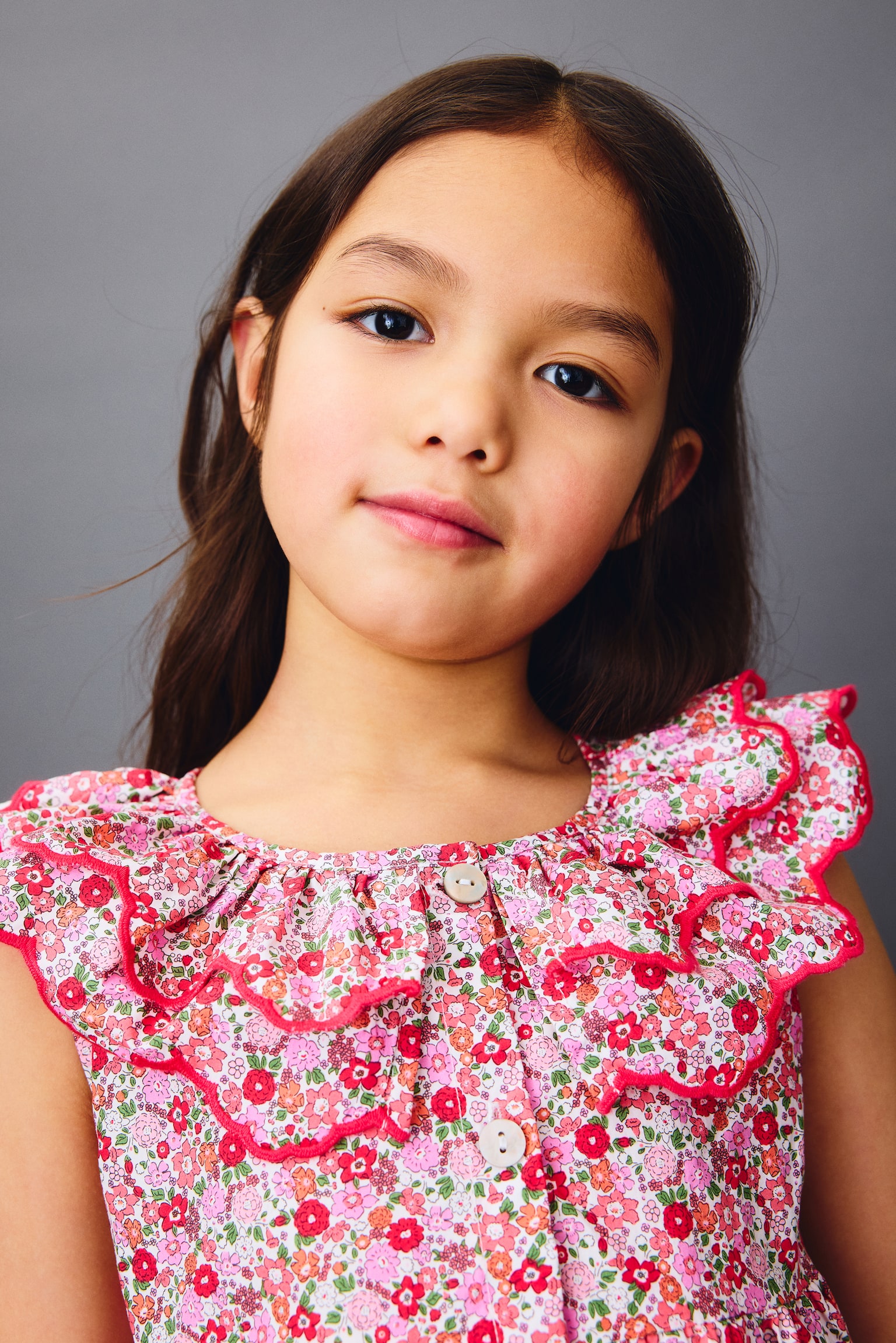 Abito in mussola di cotone - Rosso/fiori/Bianco/Dusty pink