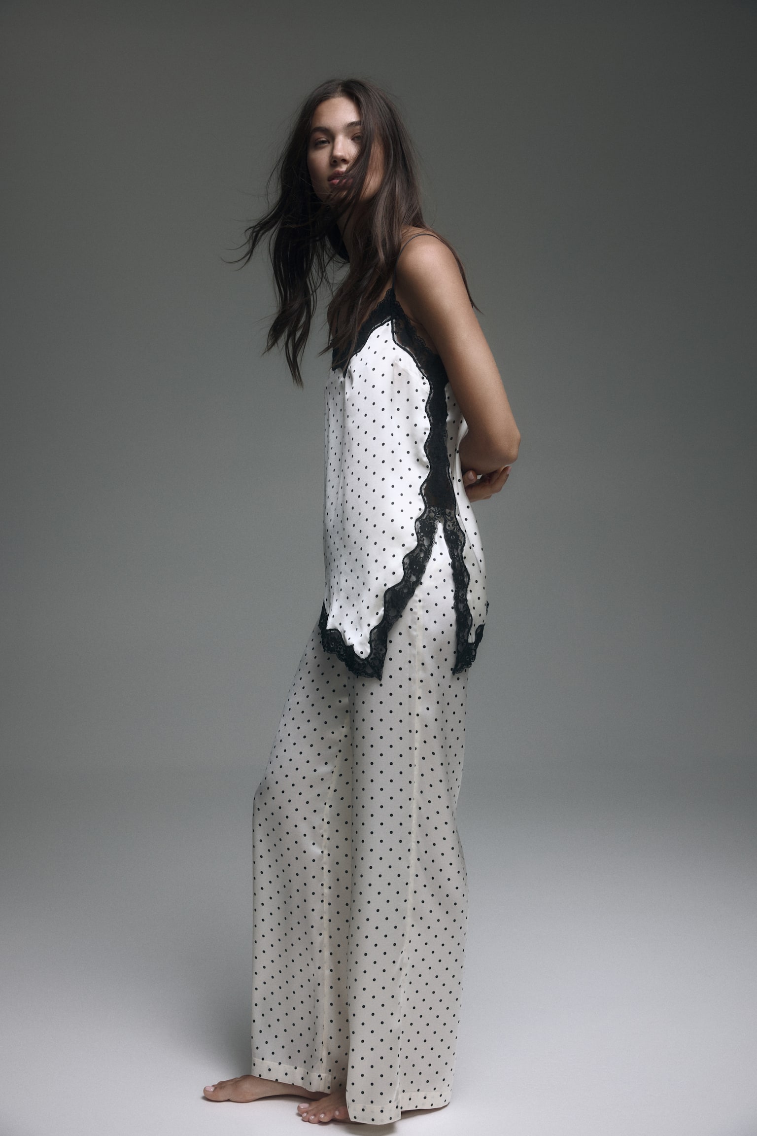 Satin pyjamas - Krémová/puntíky/Tmavě hnědá - 7