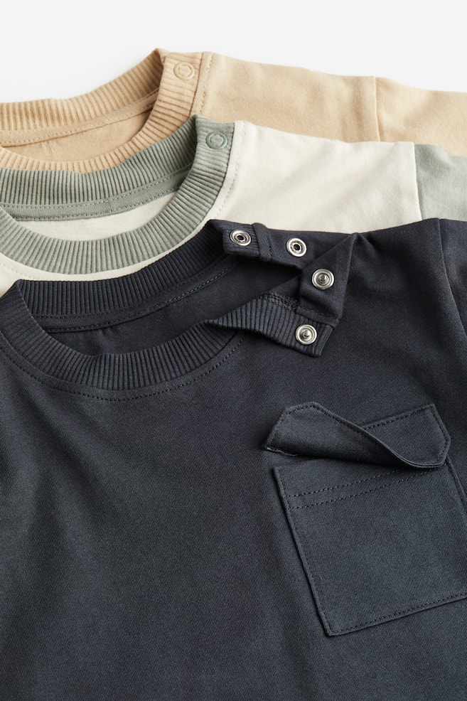 3-pack cotton jersey tops - Dark grey/Beige/Dark blue/Striped - 2