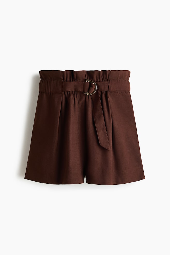 Short paper bag avec ceinture - Marron foncé/Taupe clair - 1