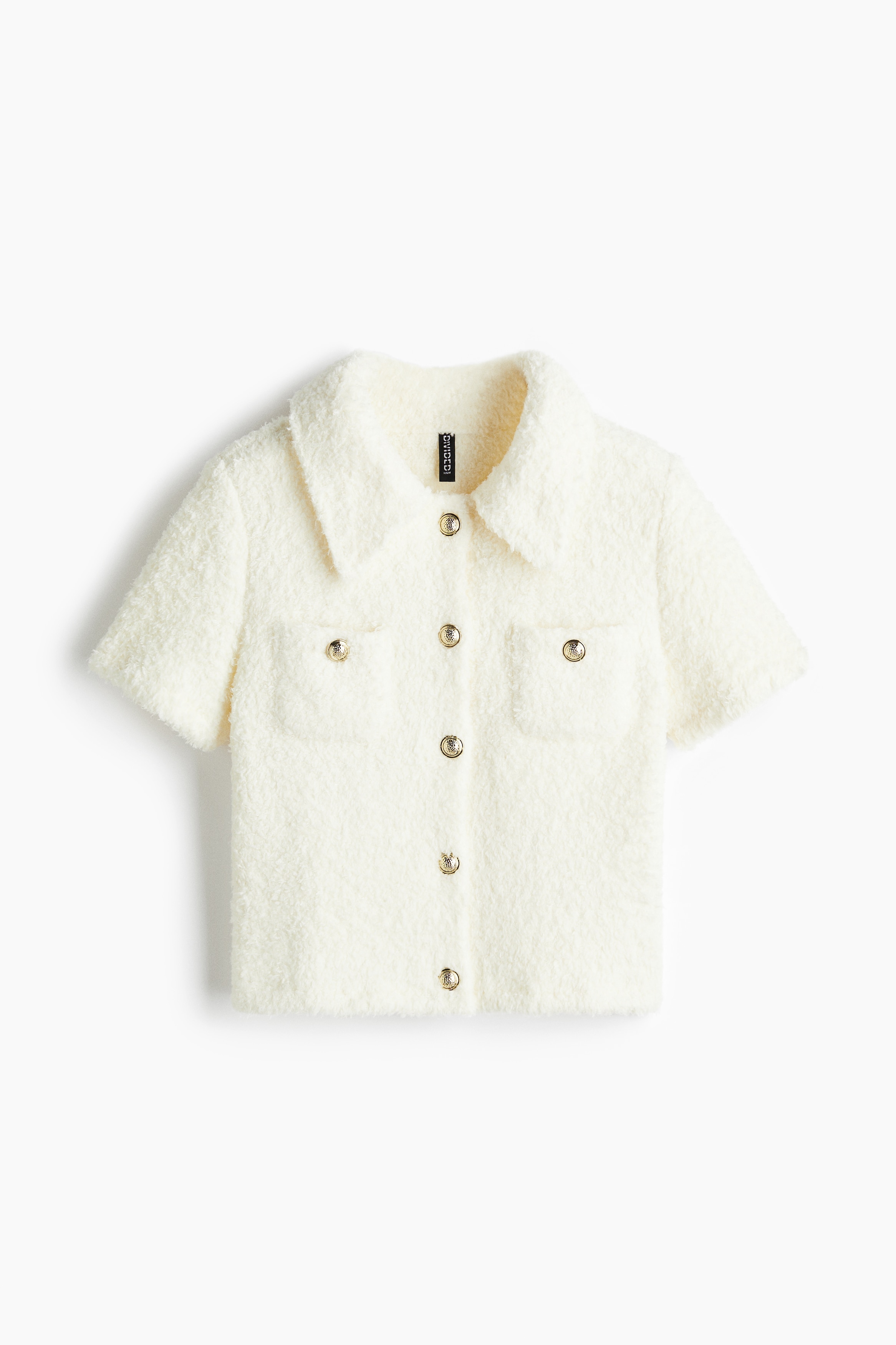 Short-sleeved teddy cardigan - White