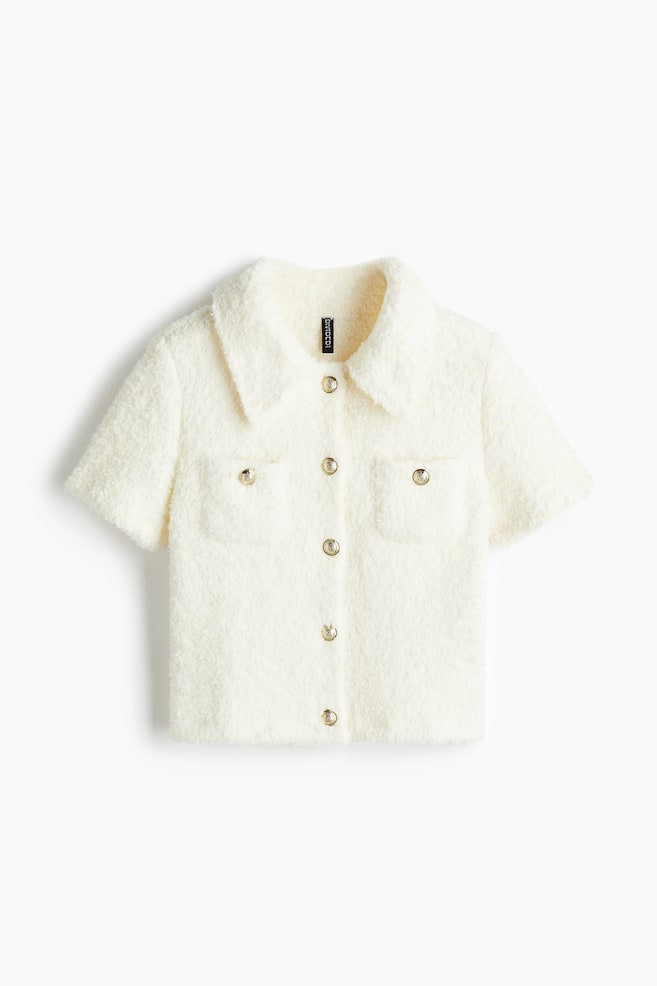 Cardigan aus Teddyfleece mit Kurzarm - Weiß/Helltürkis - 1