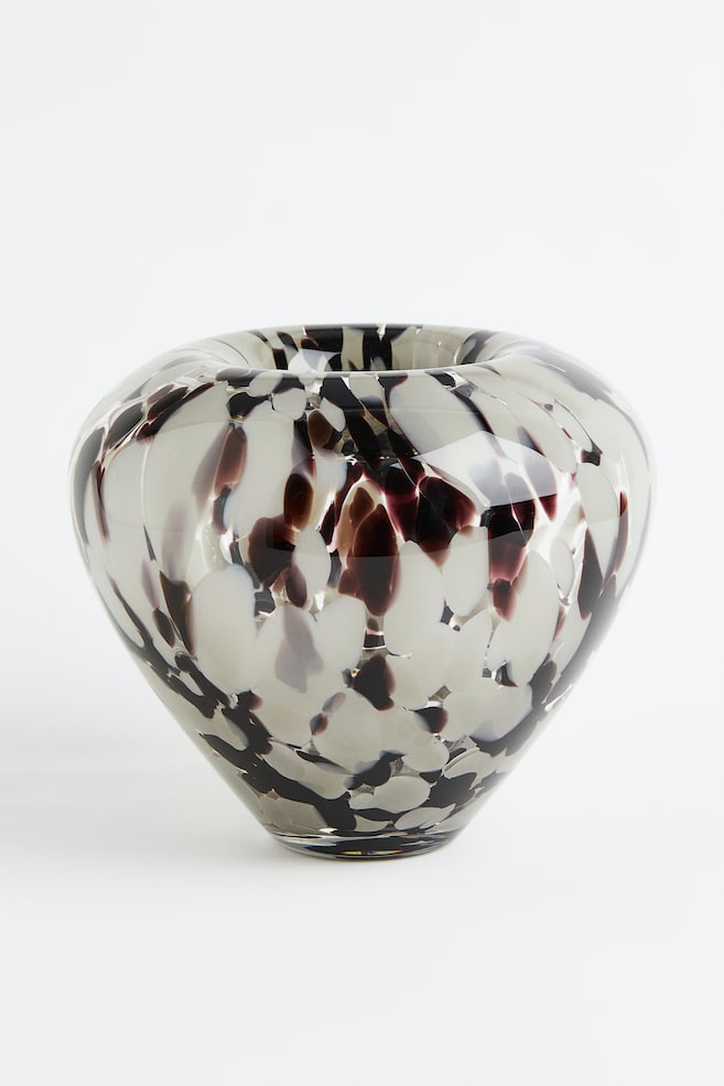 Grand vase en verre - Beige clair/motif - 1