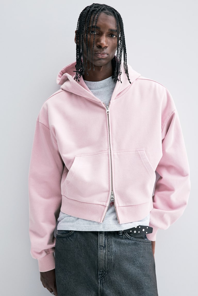オーバーサイズフィット フルジップスウェットパーカ - ピンク | H&M JP