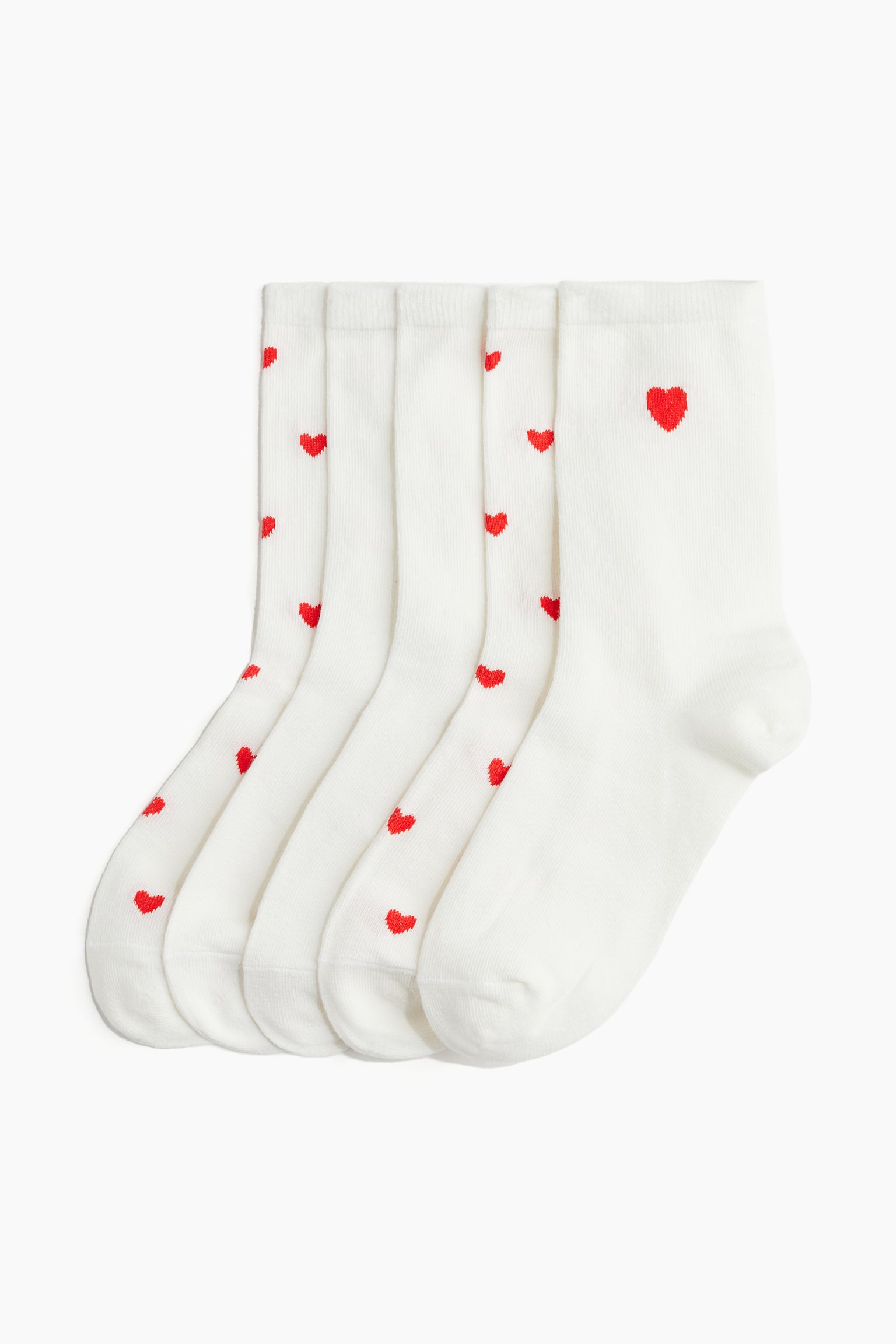 5-pack rib-knit socks - White/Hearts/White/Pointelle - 1