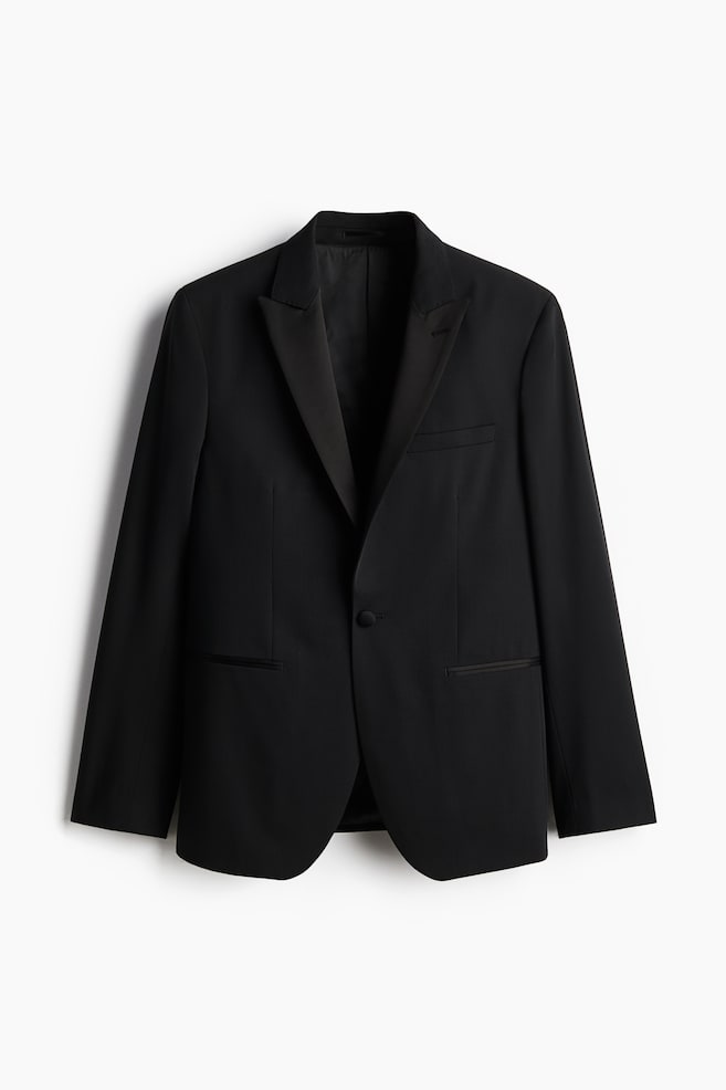 Slim Fit Wool-blend tuxedo jacket - Black - 1