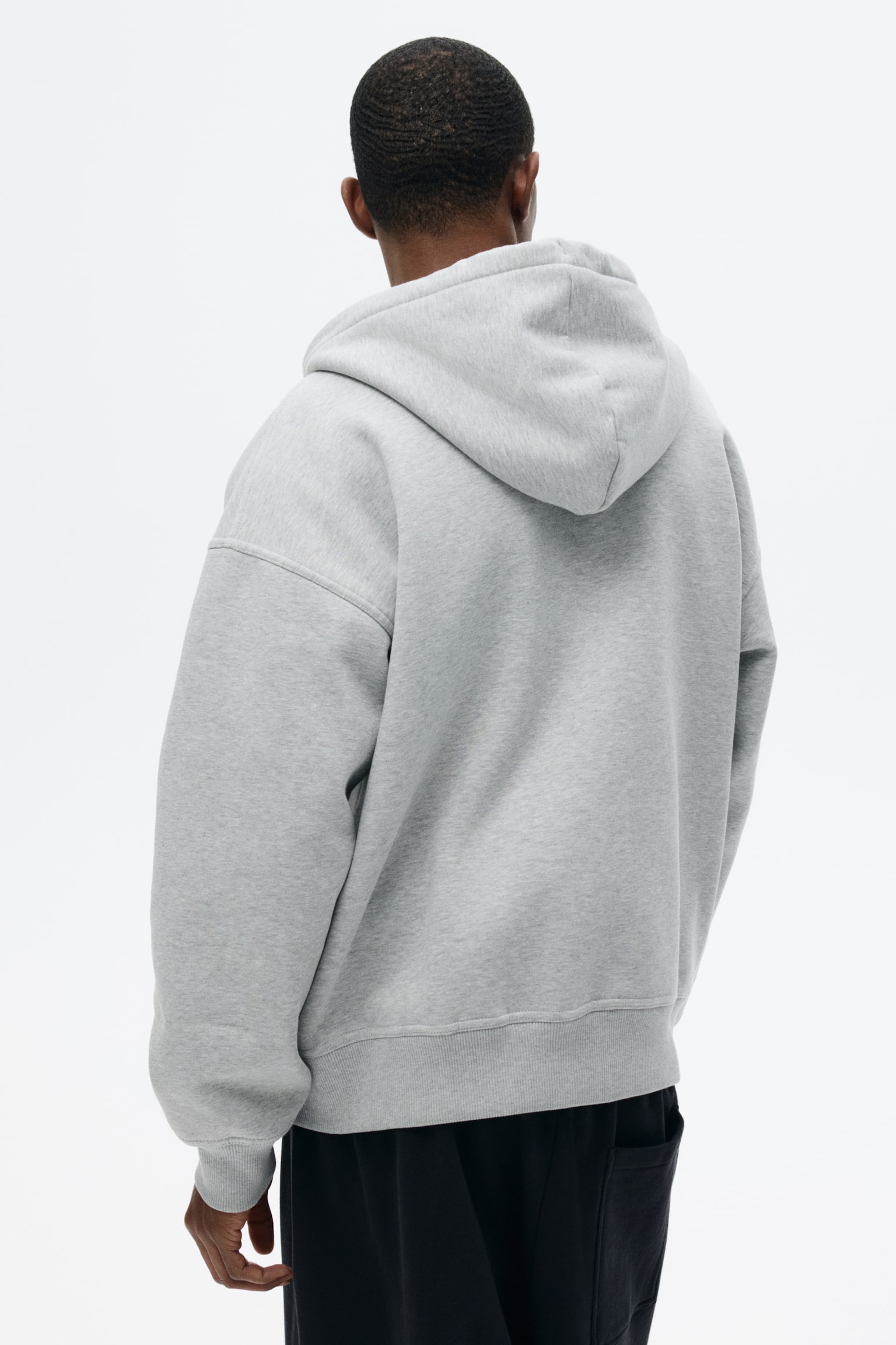 קפוצ'ון עם רוכסן Oversized Fit - אפור מלאנז'/שחור - 4