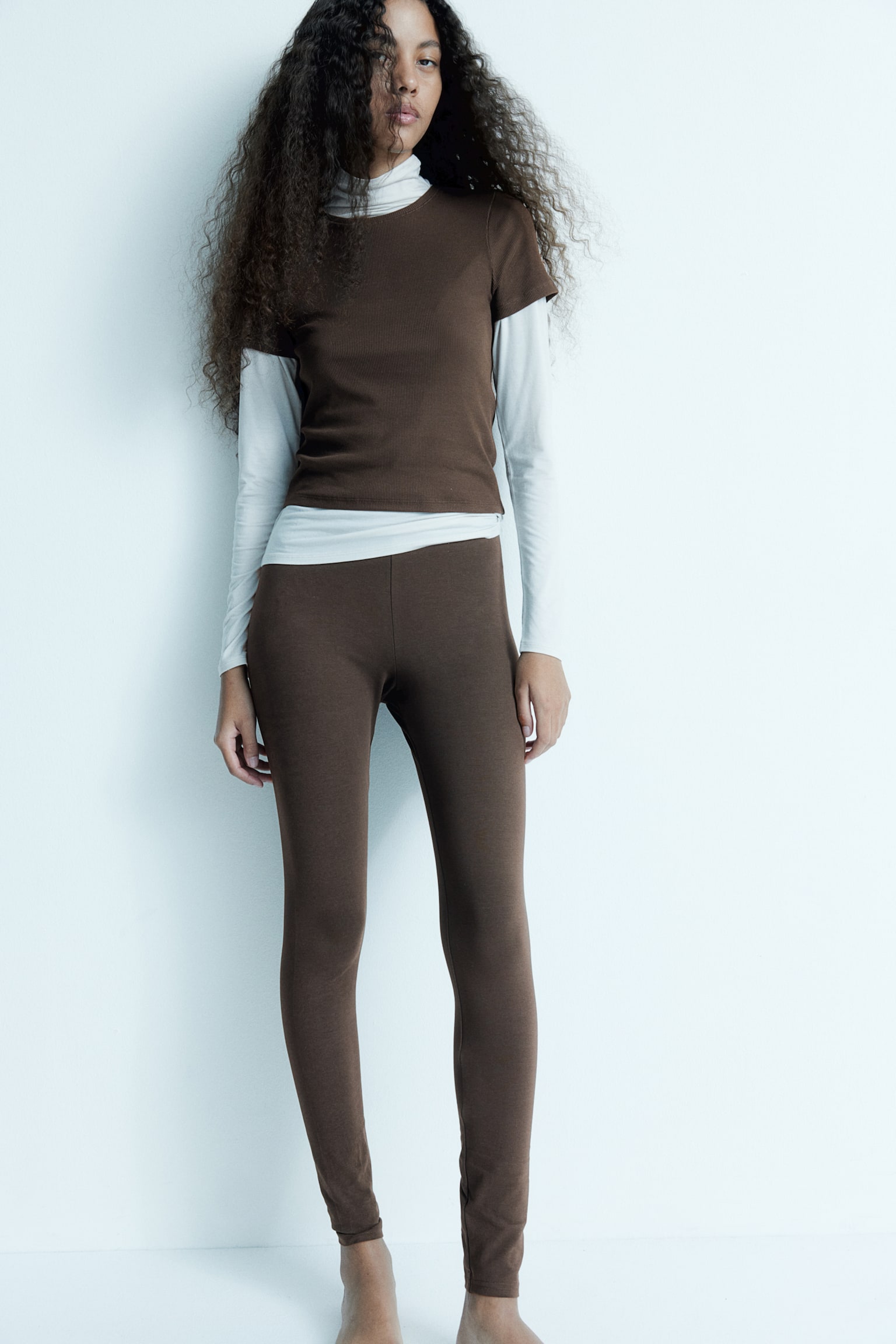 High-waisted leggings - Dark brown/Black/Dark grey/Light greige/Light grey marl/Black - 1